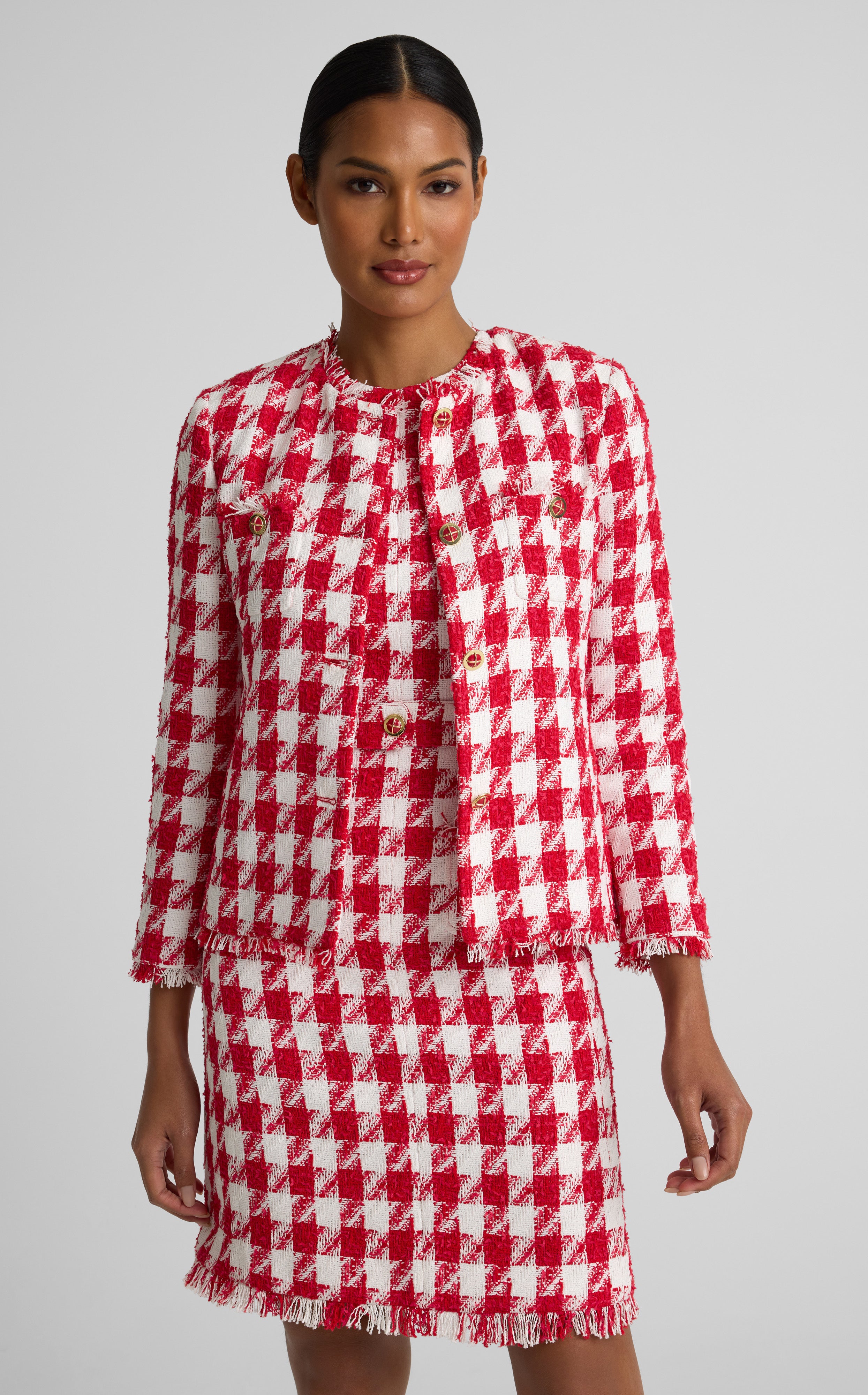Lora Jacket In Nomad Gingham Tweed | St. John Knits