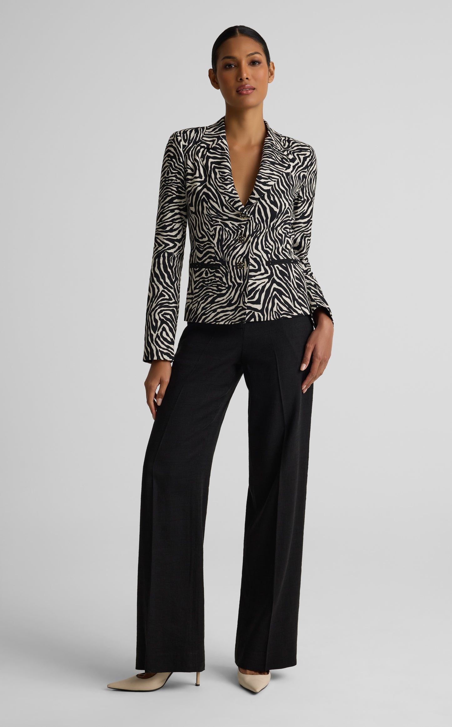 Ernestine Jacket In Zebra Printed Linen Blend