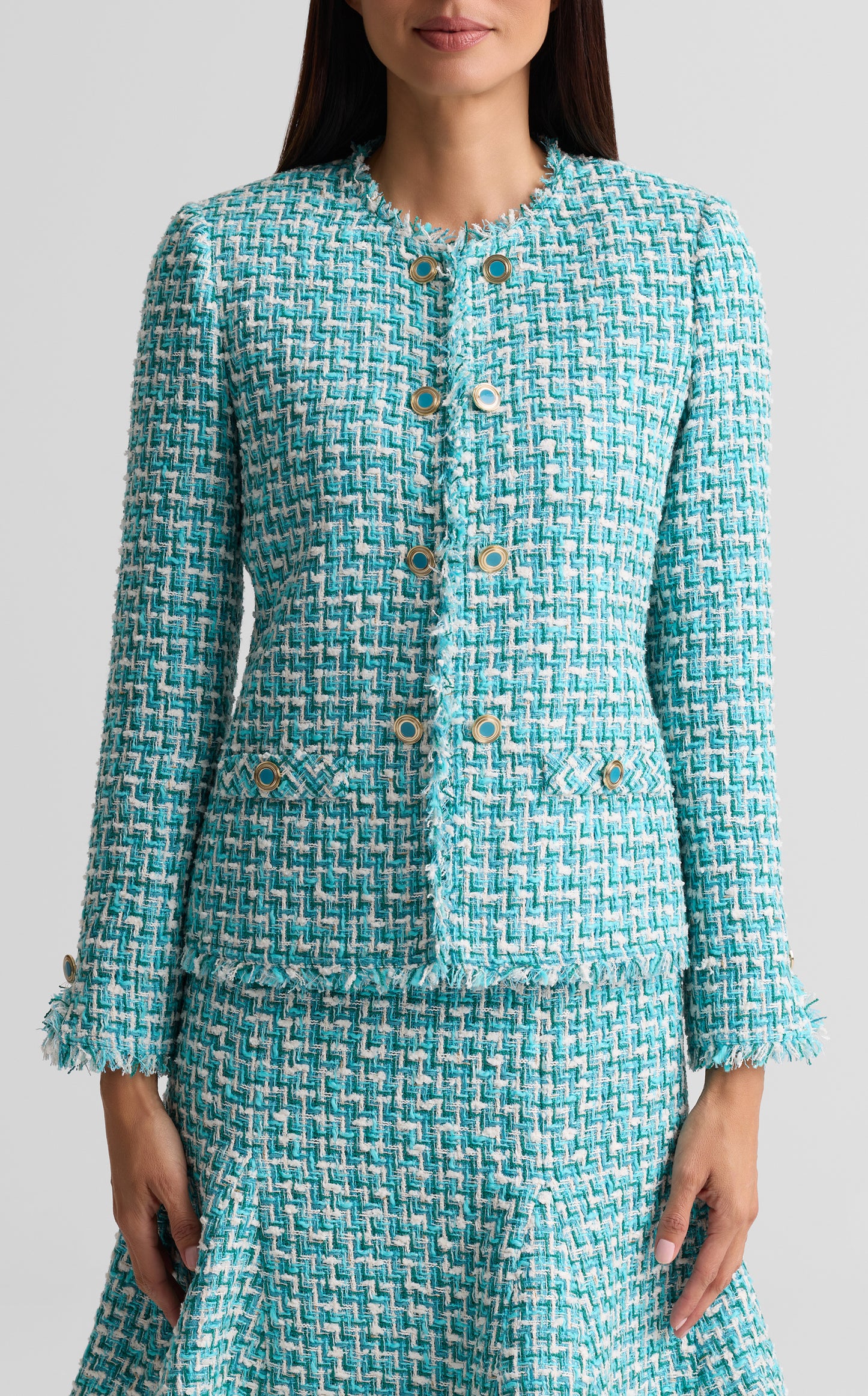 Frayed Trim Tweed Jacket