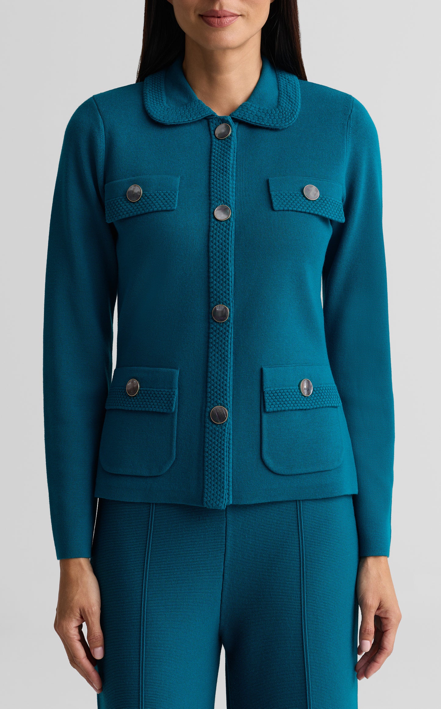 Textured Trim Four Pocket Collared Jacket