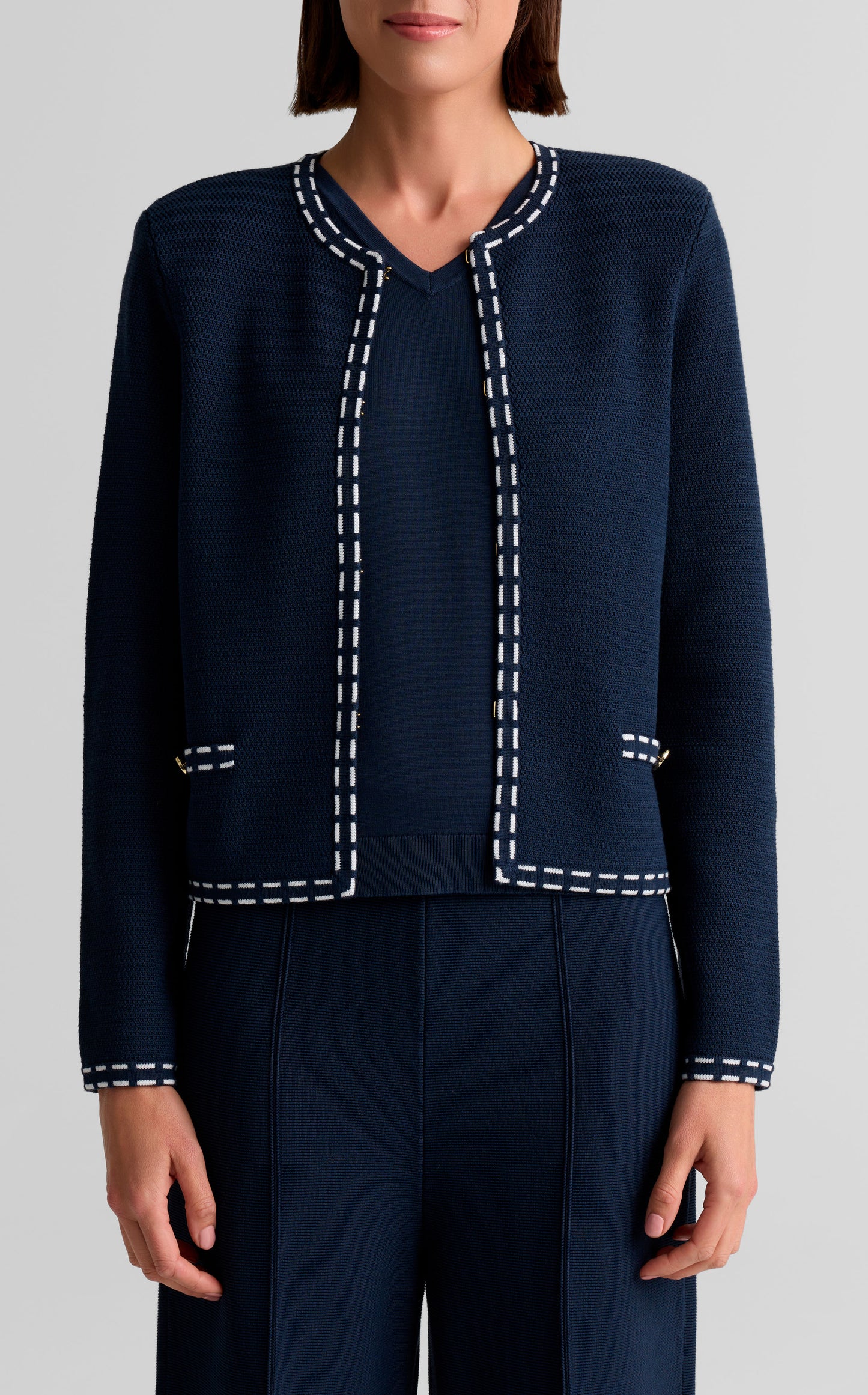 Ticking Trim Crew Neck Jacket