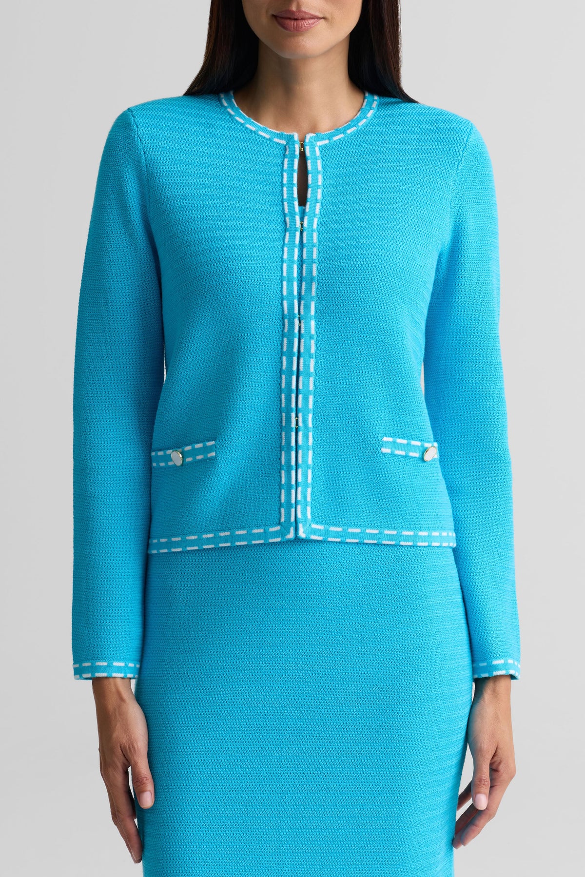 Ticking Trim Crew Neck Jacket