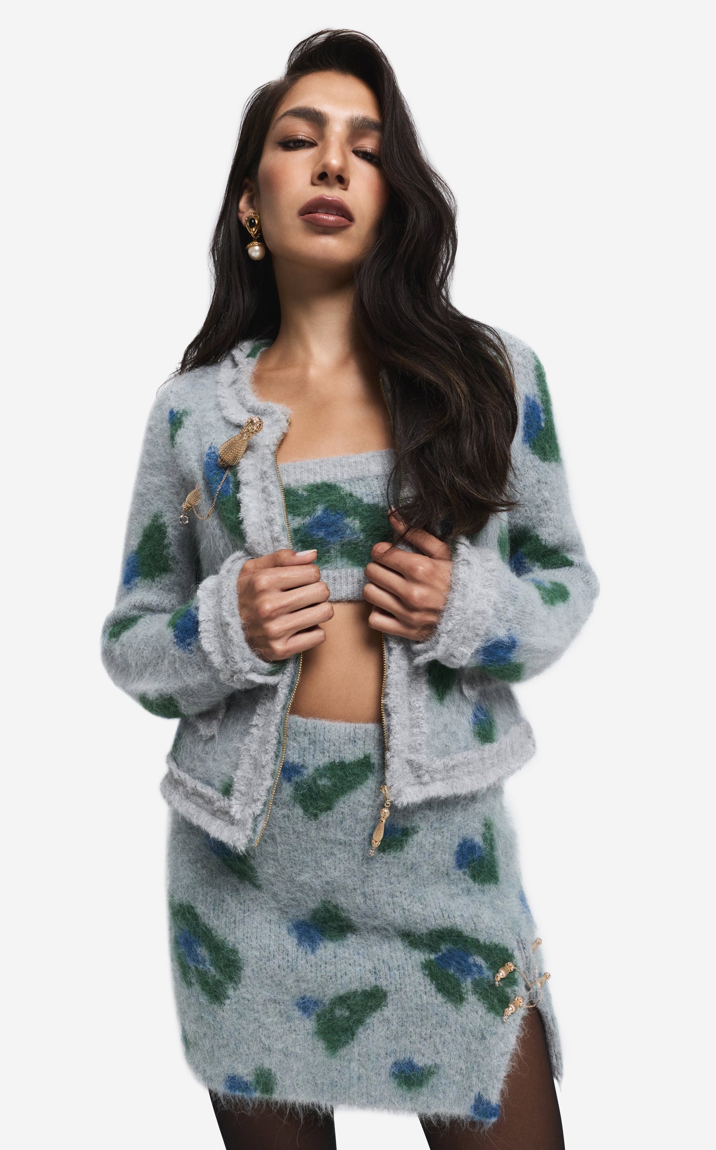Jacket in Brushed Alpaca Blend Jacquard