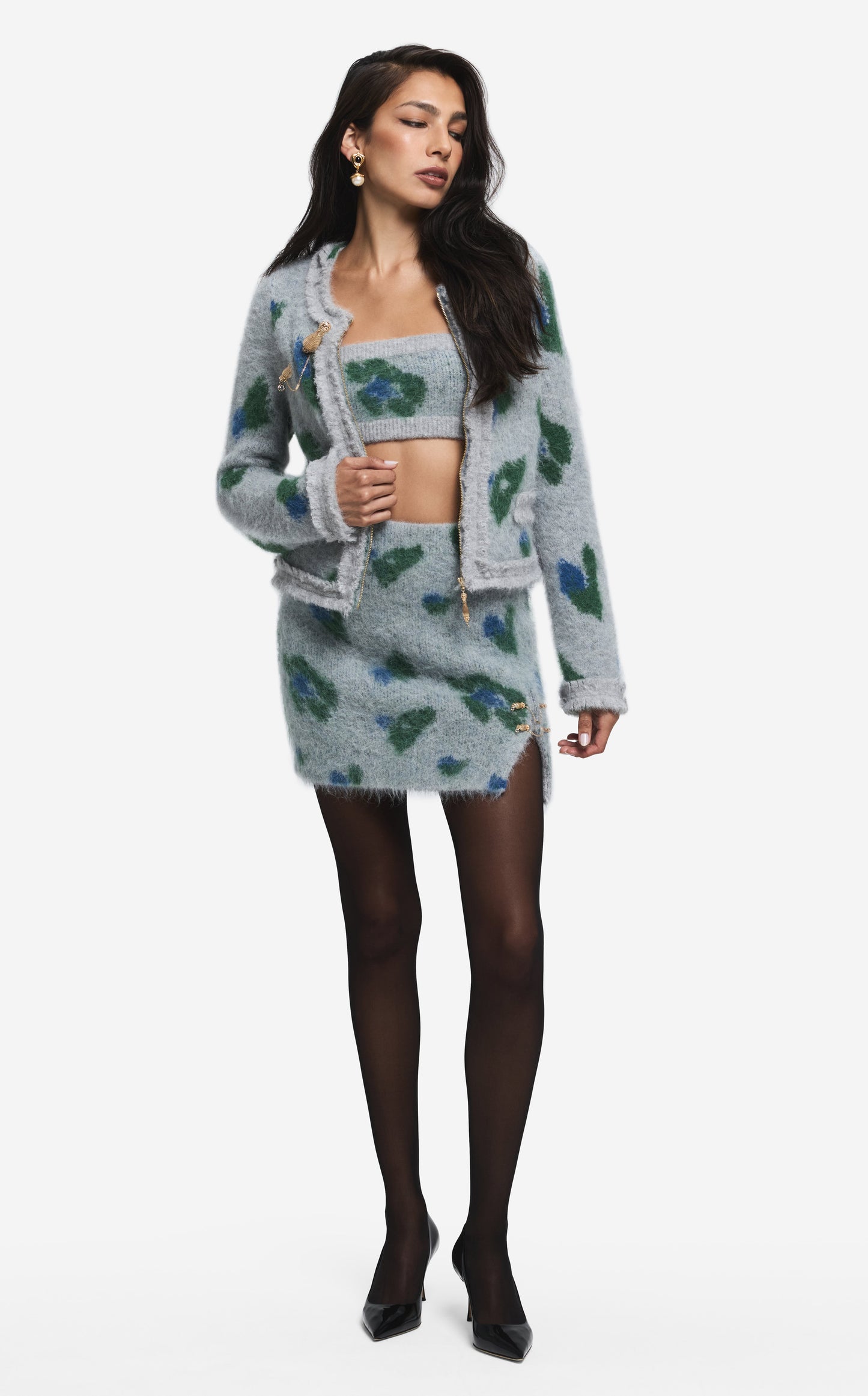 Jacket in Brushed Alpaca Blend Jacquard