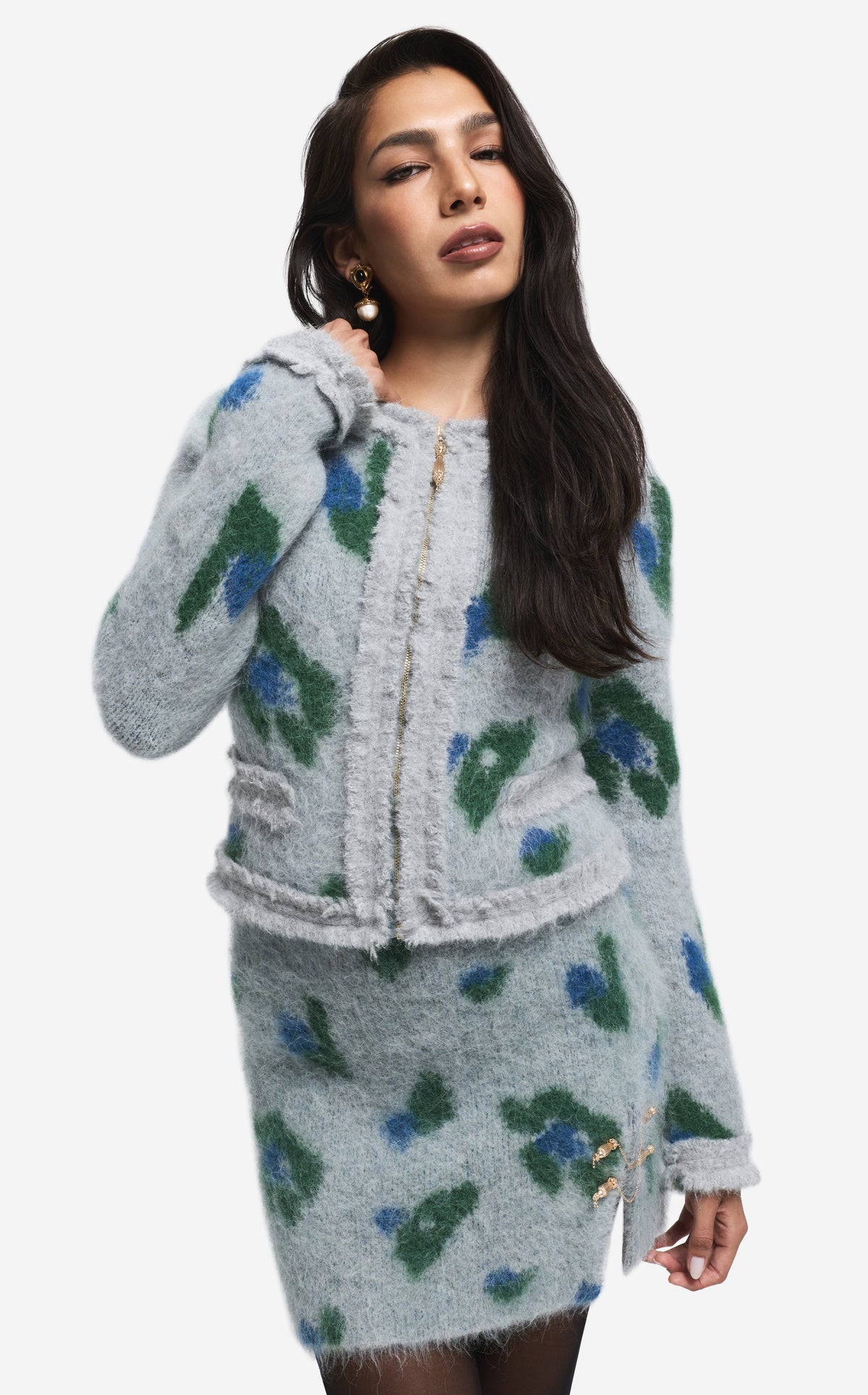 Jacket in Brushed Alpaca Blend Jacquard