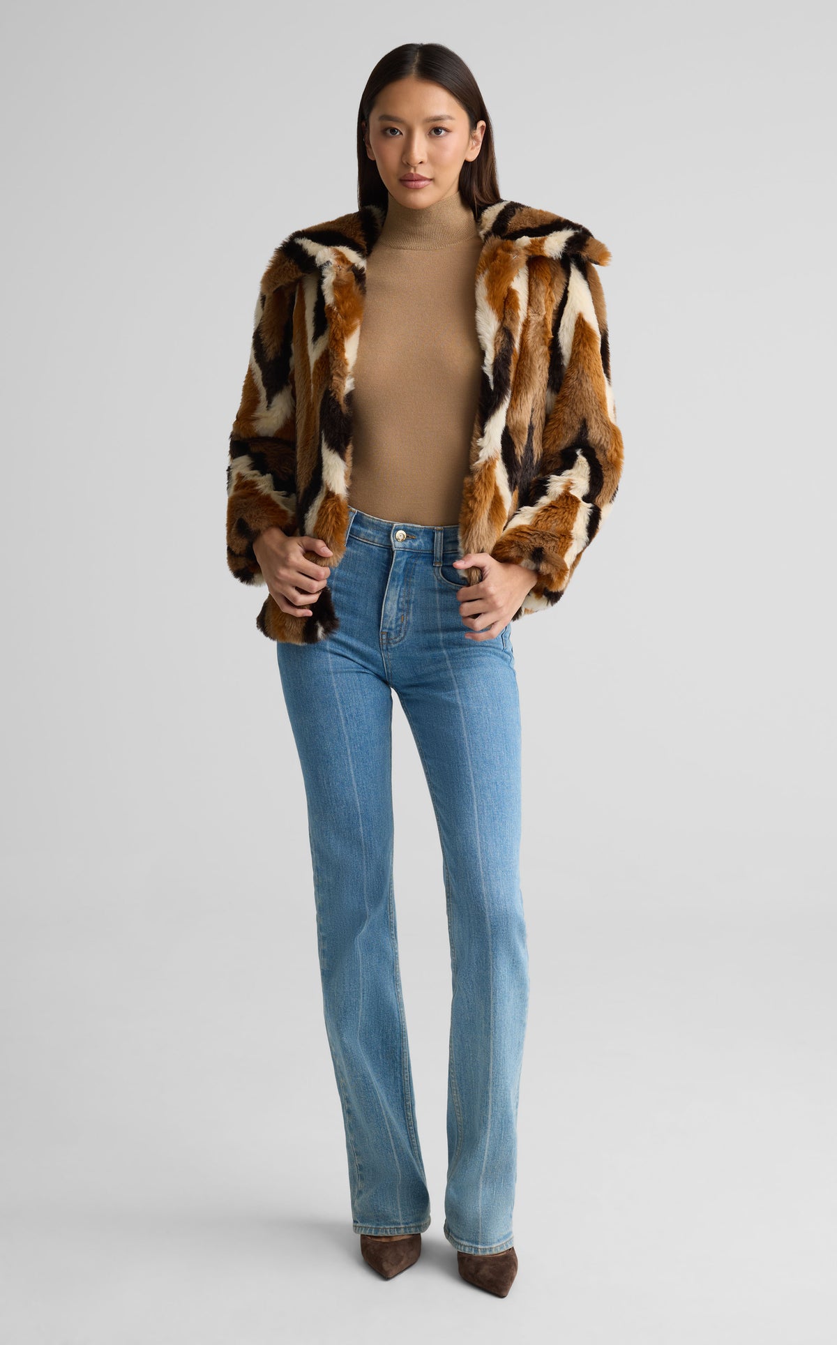 Jacket In Chevron Intarsia Faux Fur