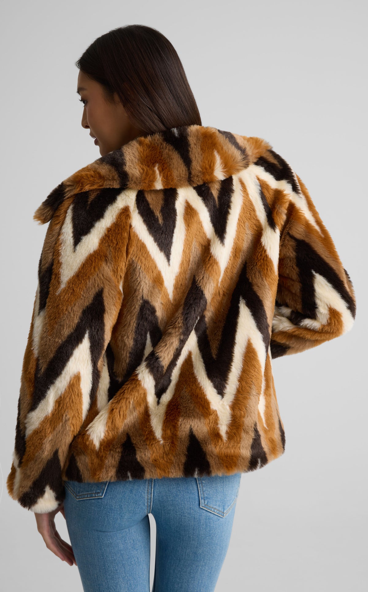 Jacket In Chevron Intarsia Faux Fur