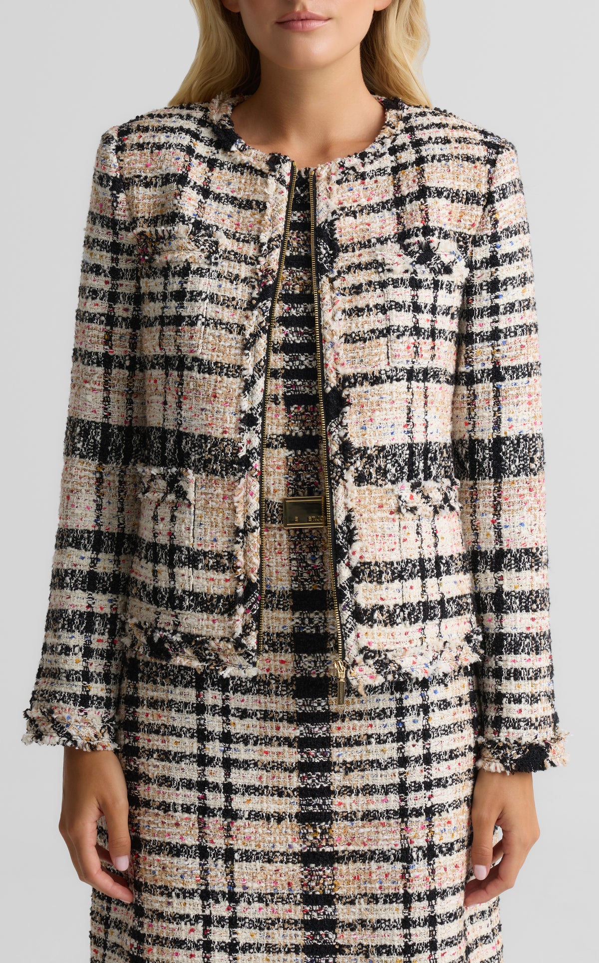 Plaid Tweed Zip Jacket