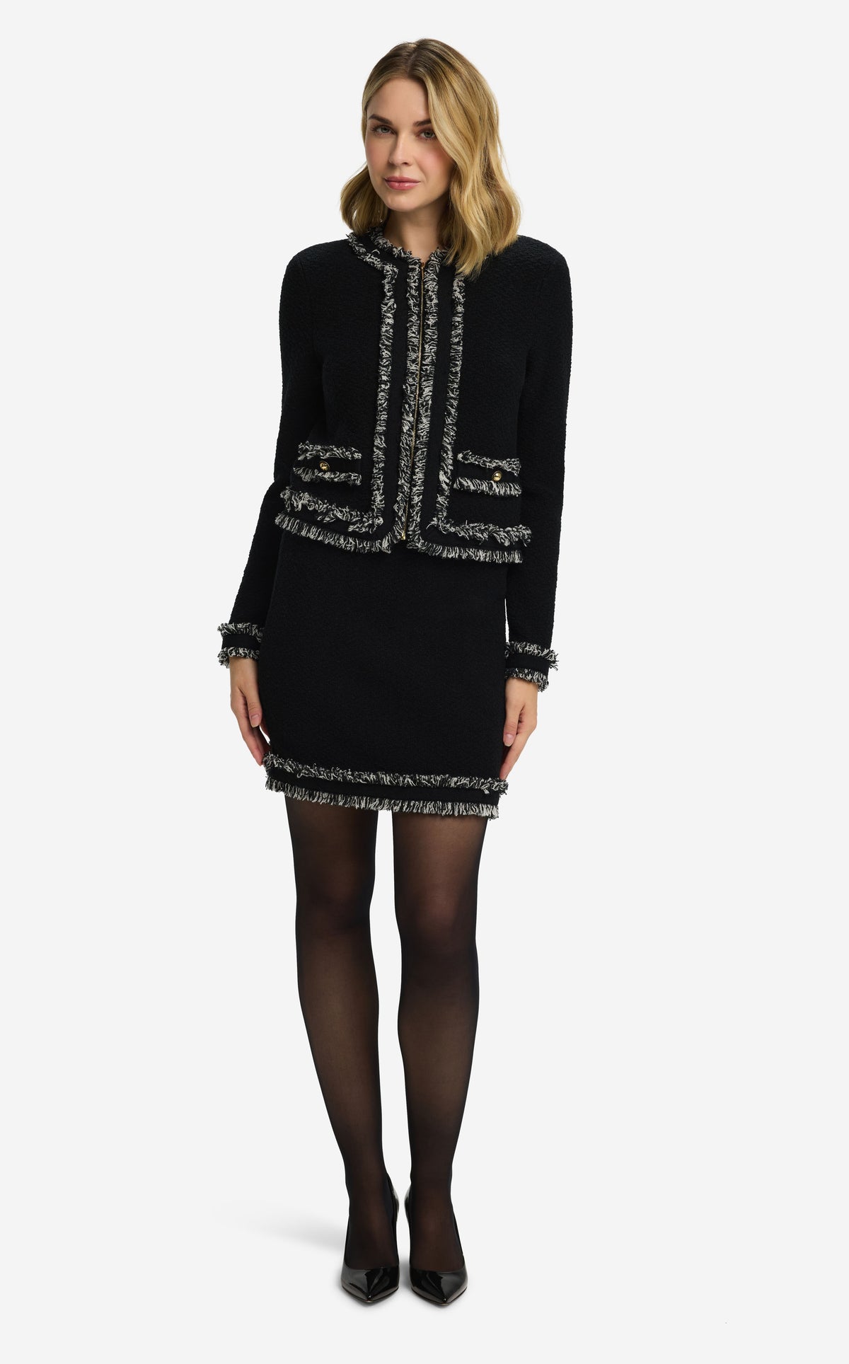 Jacket in Textured Knit with Fringe