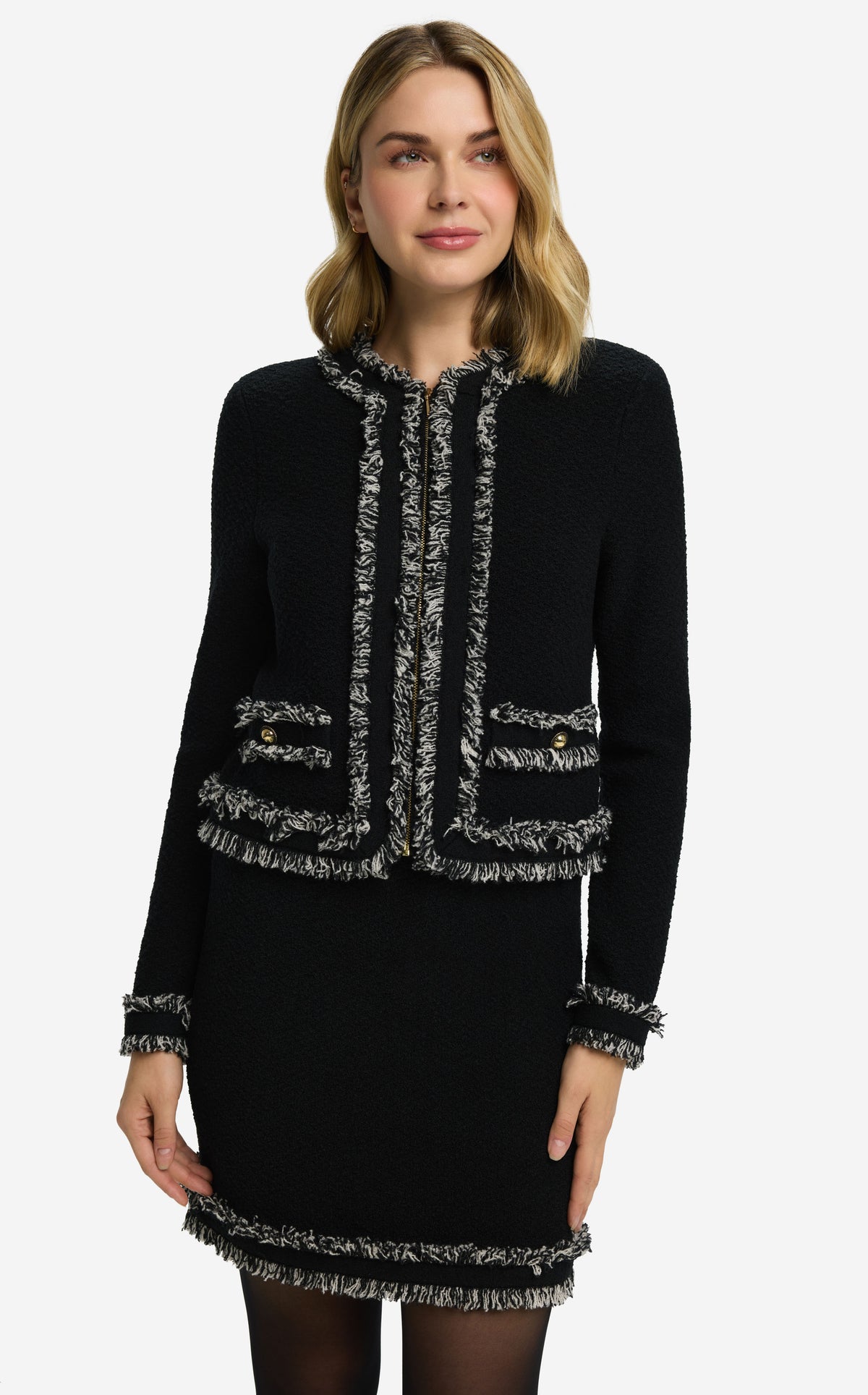 Jacket in Textured Knit with Fringe