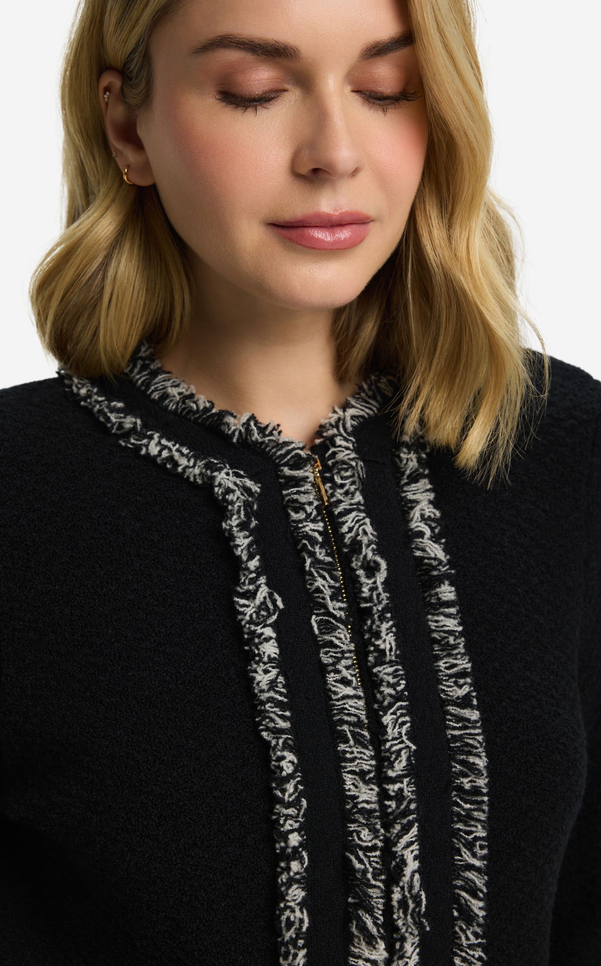 Jacket in Textured Knit with Fringe