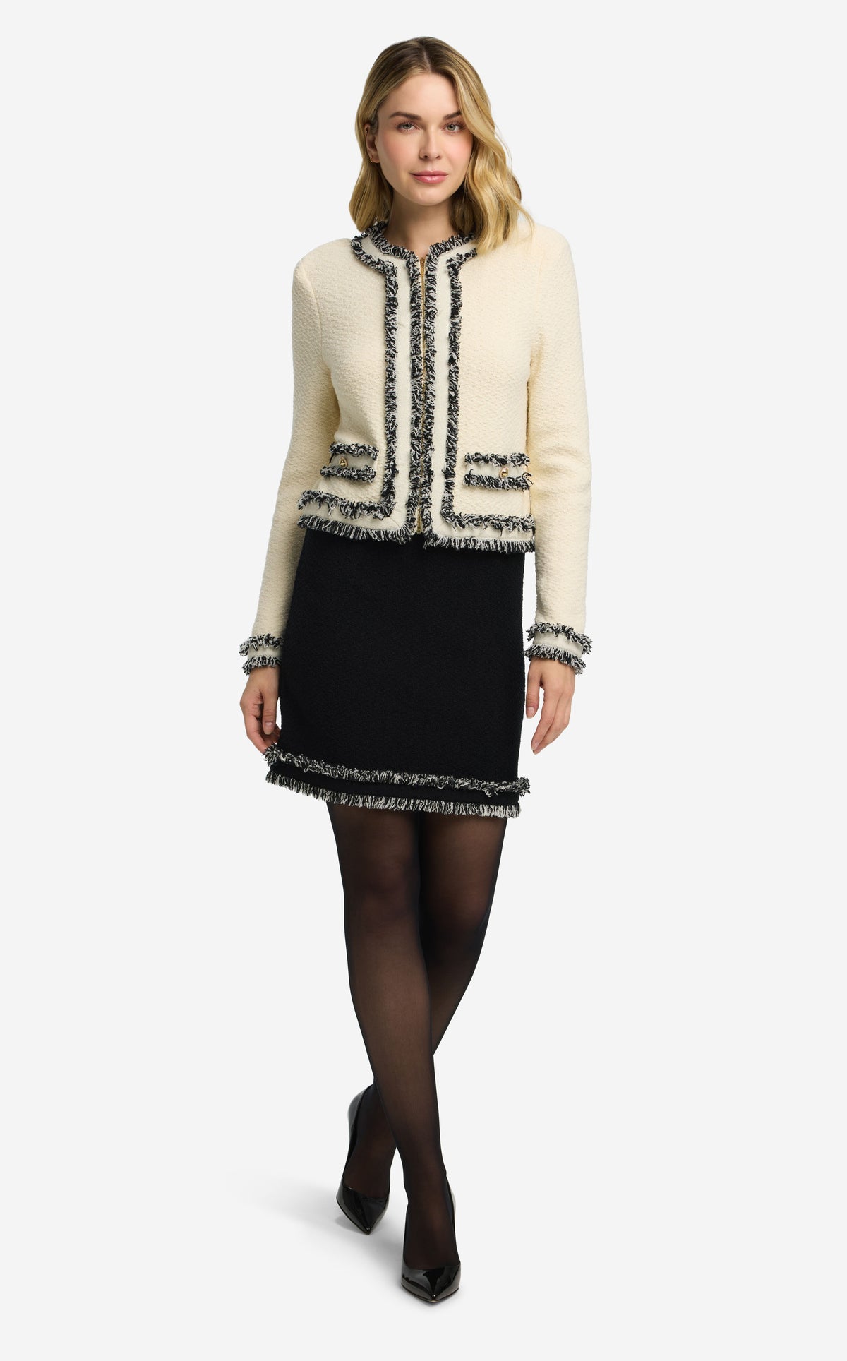 Jacket in Textured Knit with Fringe