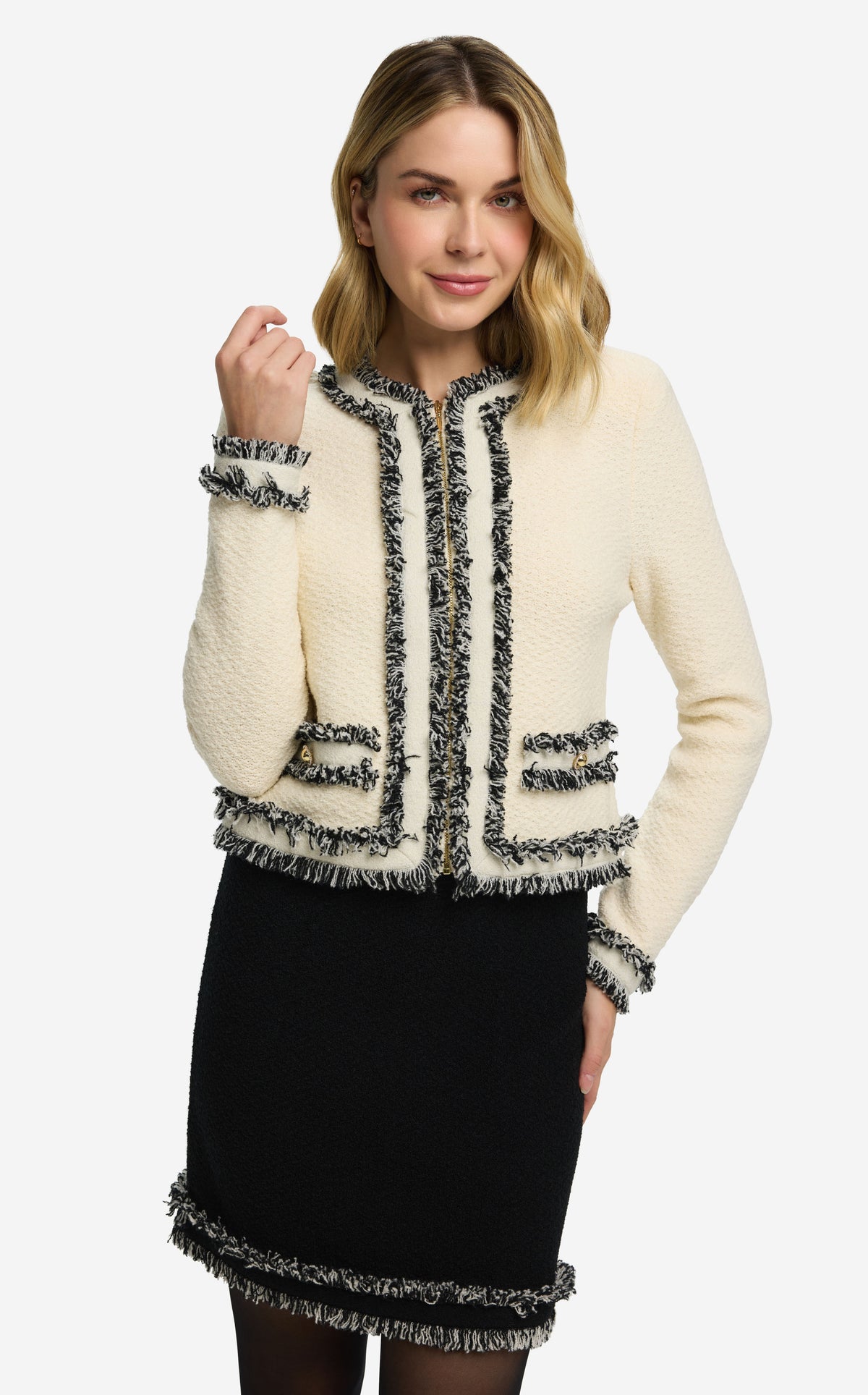 Jacket in Textured Knit with Fringe