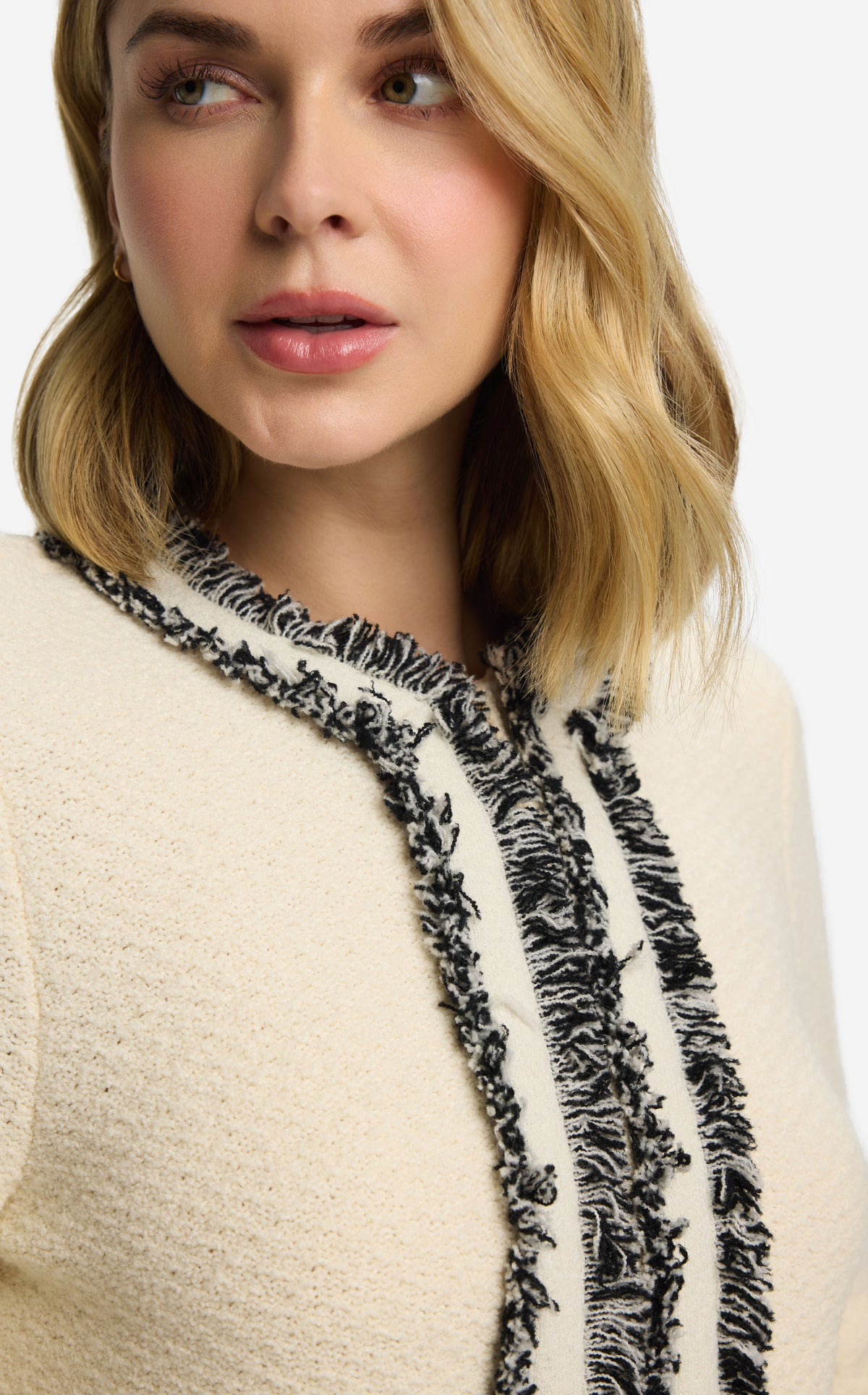 Jacket in Textured Knit with Fringe