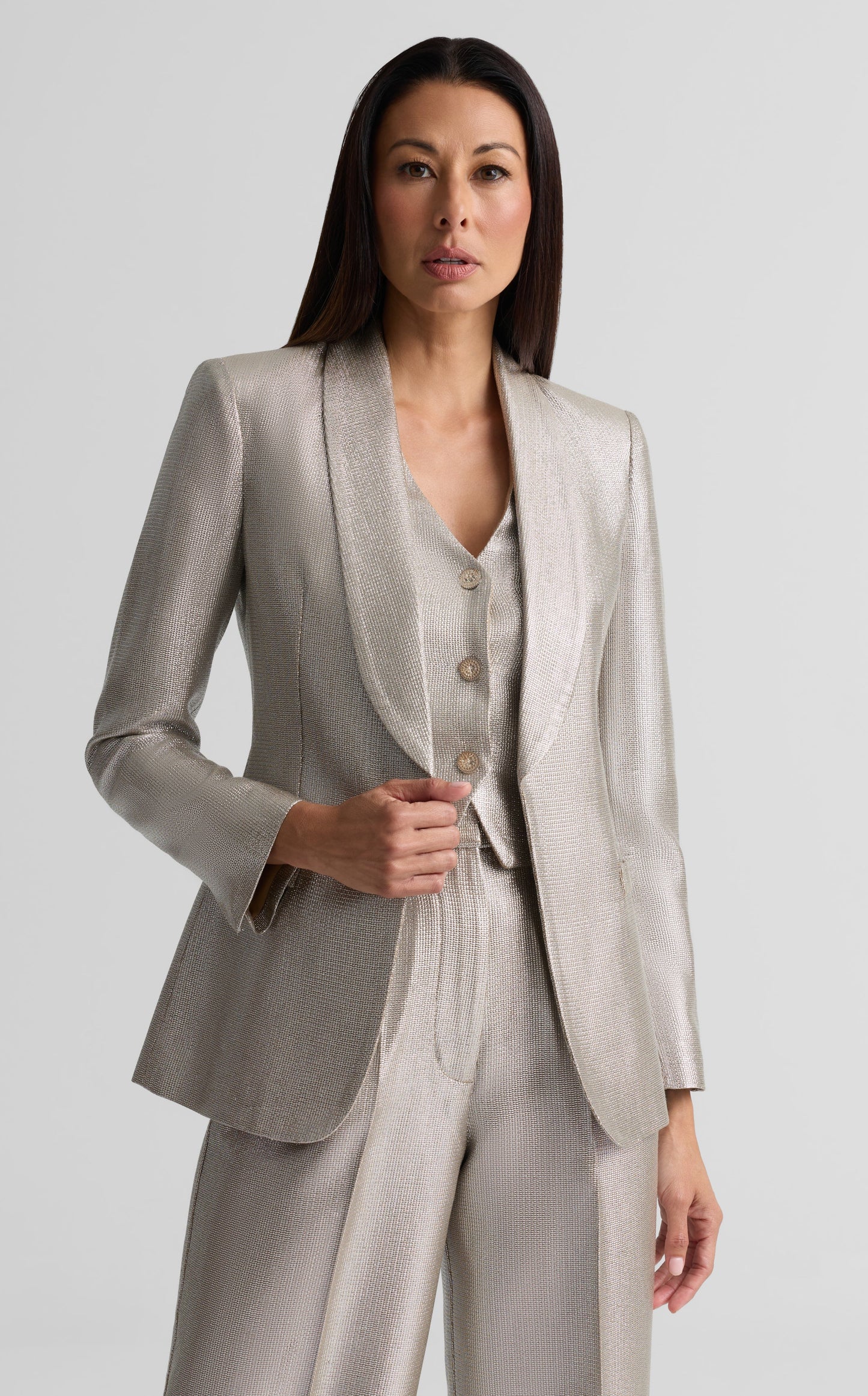 Elvie Shawl Collar Jacket in Soft Lamé Suiting