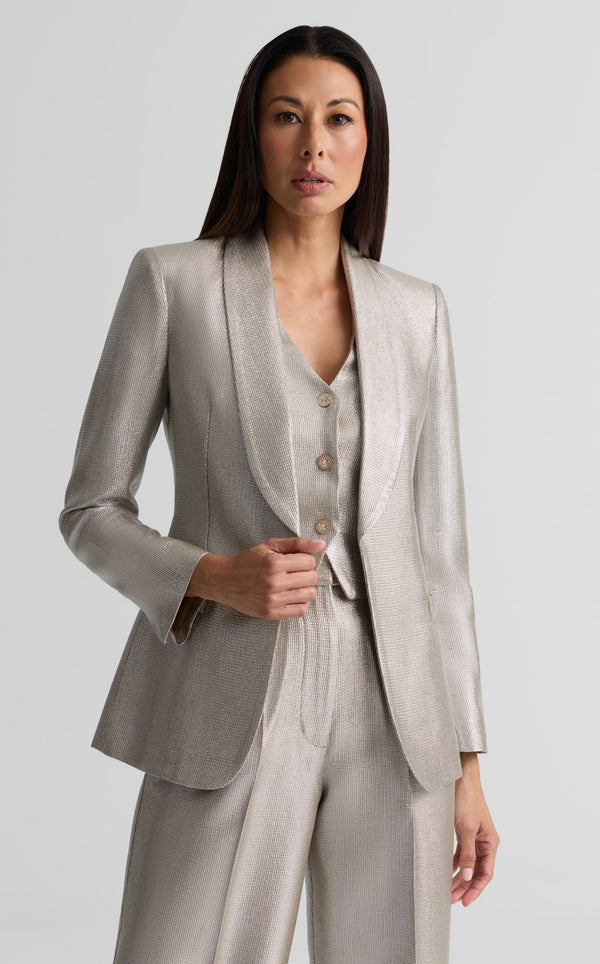 Elvie Shawl Collar Jacket in Soft Lamé Suiting