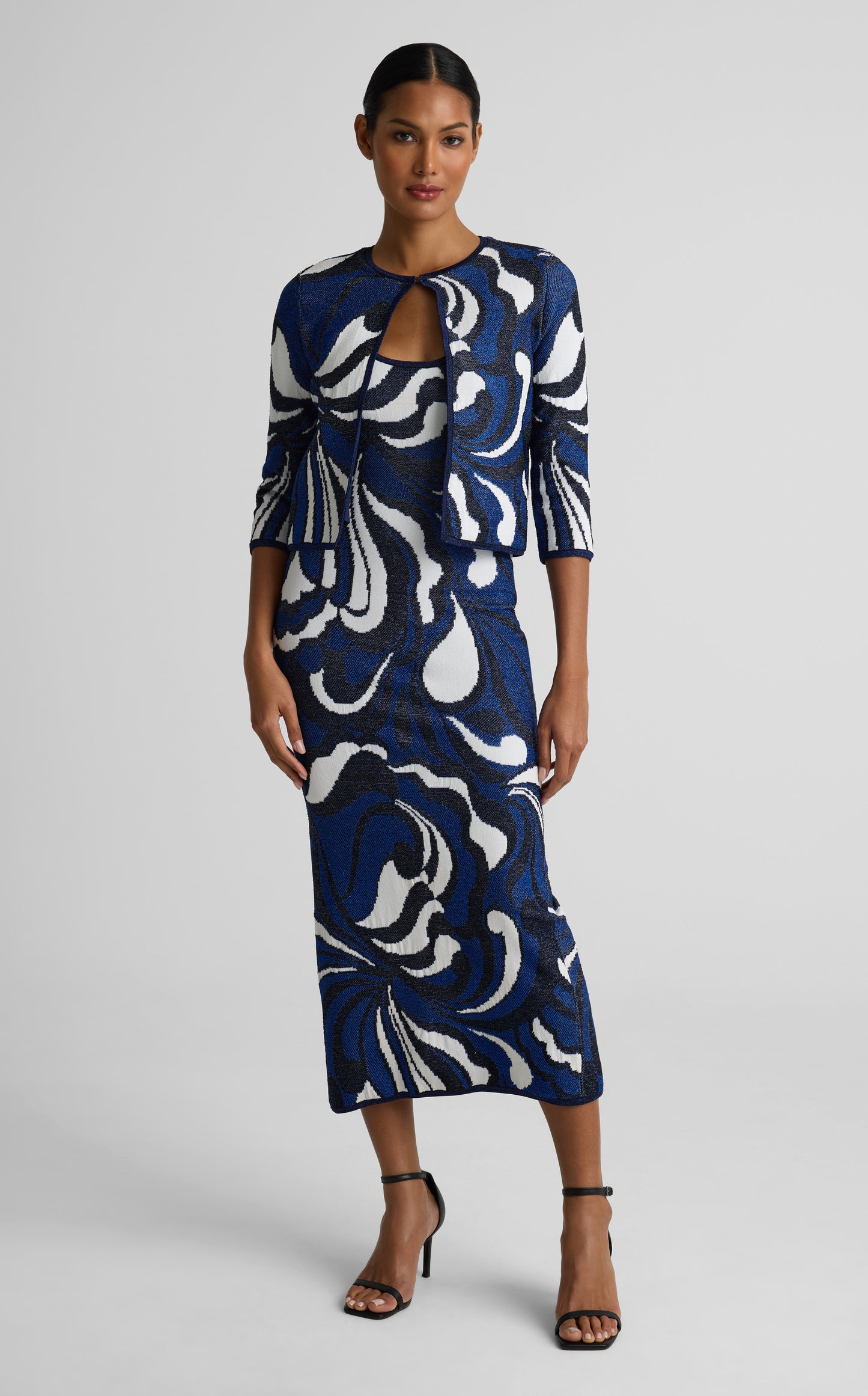 Nancy Jacket In Mid Century Scroll Jacquard Knit
