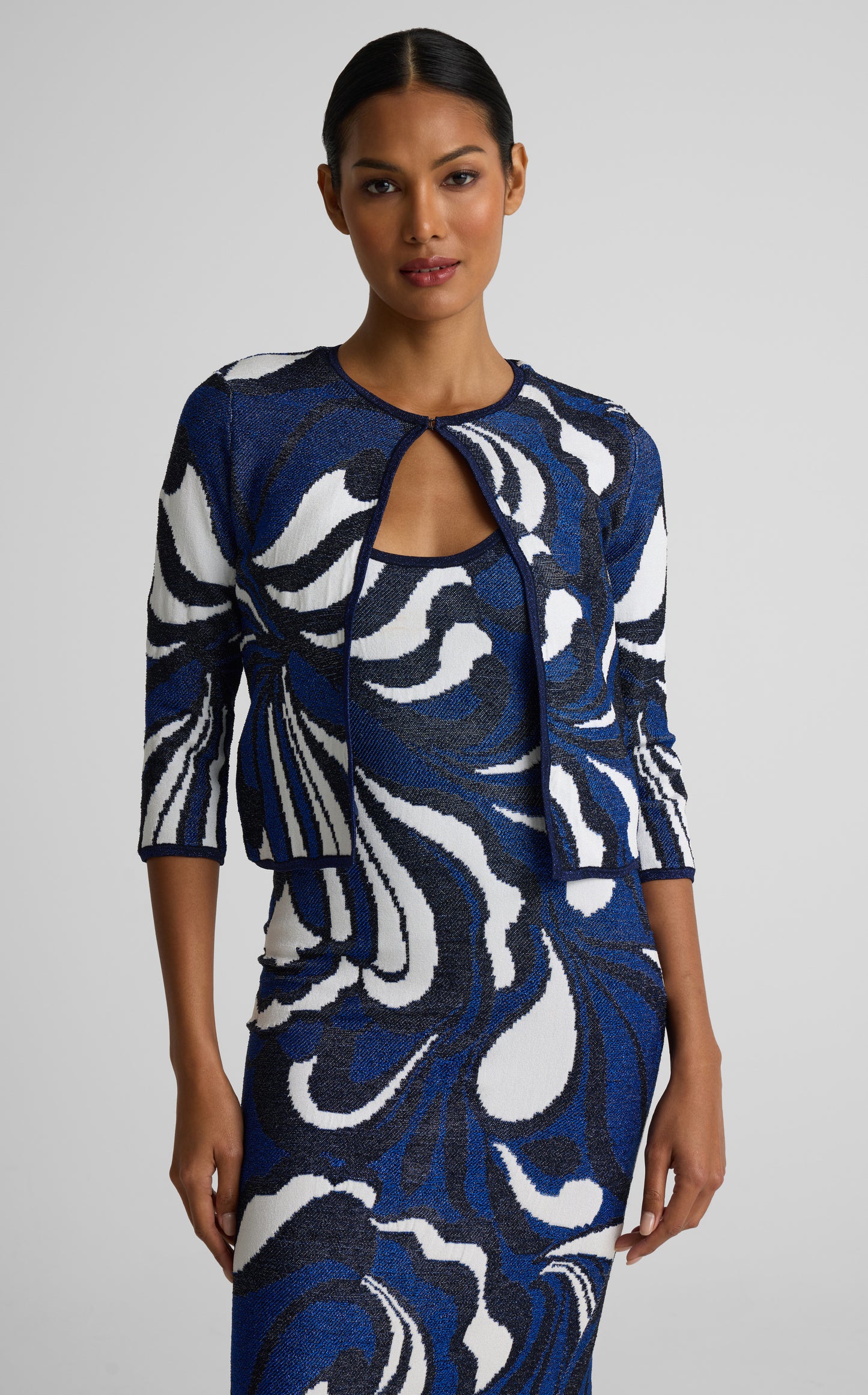 Nancy Jacket In Mid Century Scroll Jacquard Knit