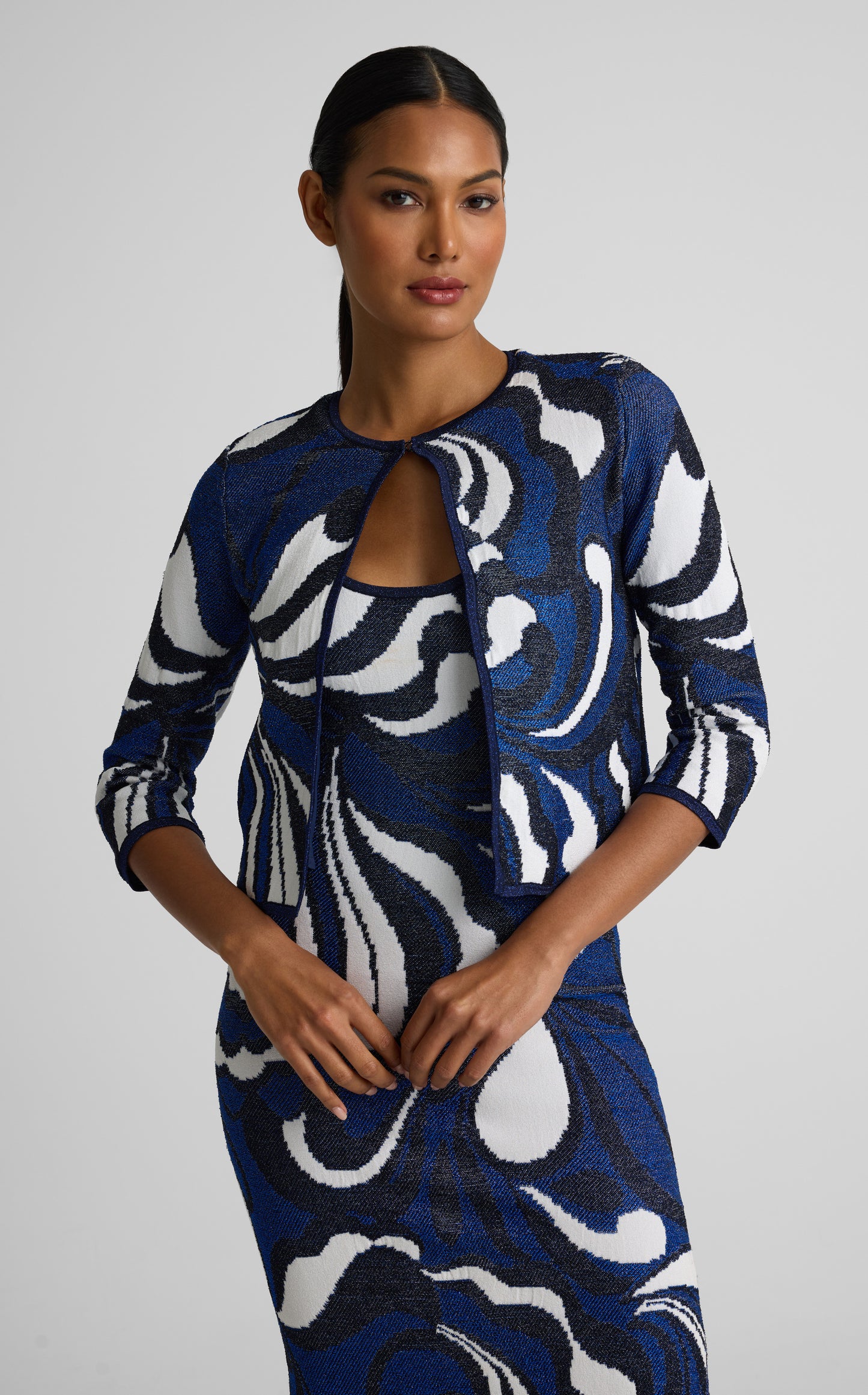 Nancy Jacket In Mid Century Scroll Jacquard Knit