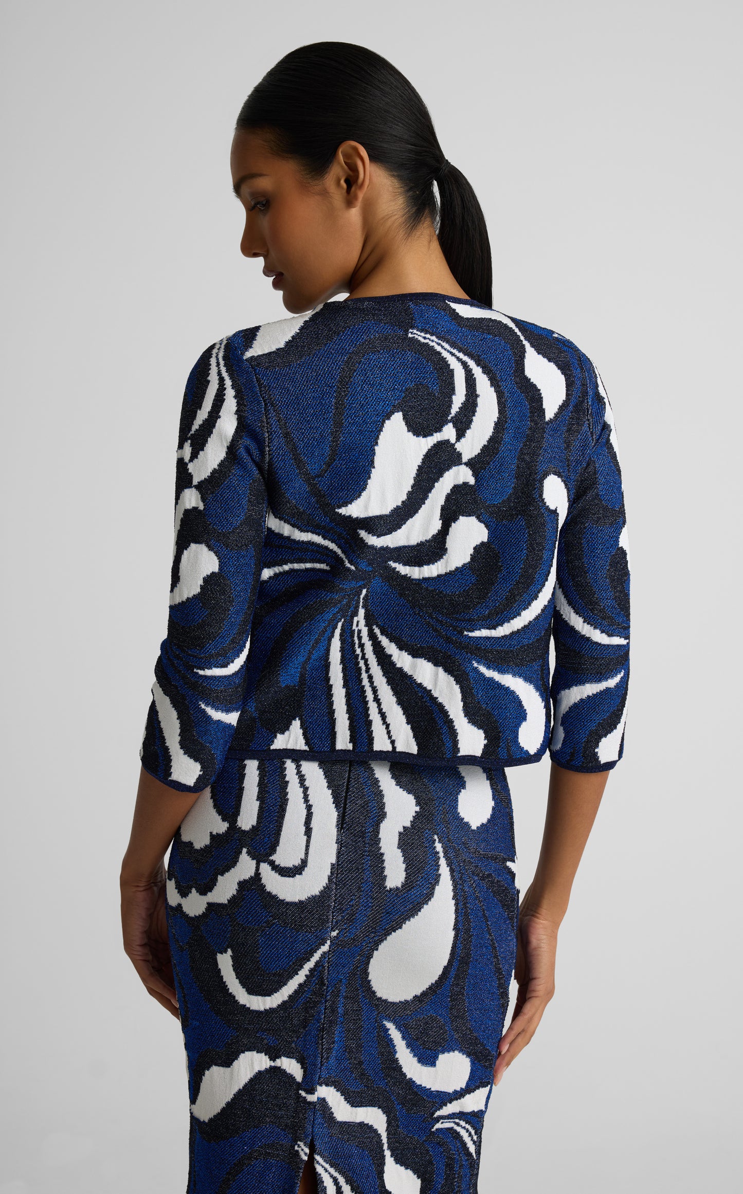 Nancy Jacket In Mid Century Scroll Jacquard Knit