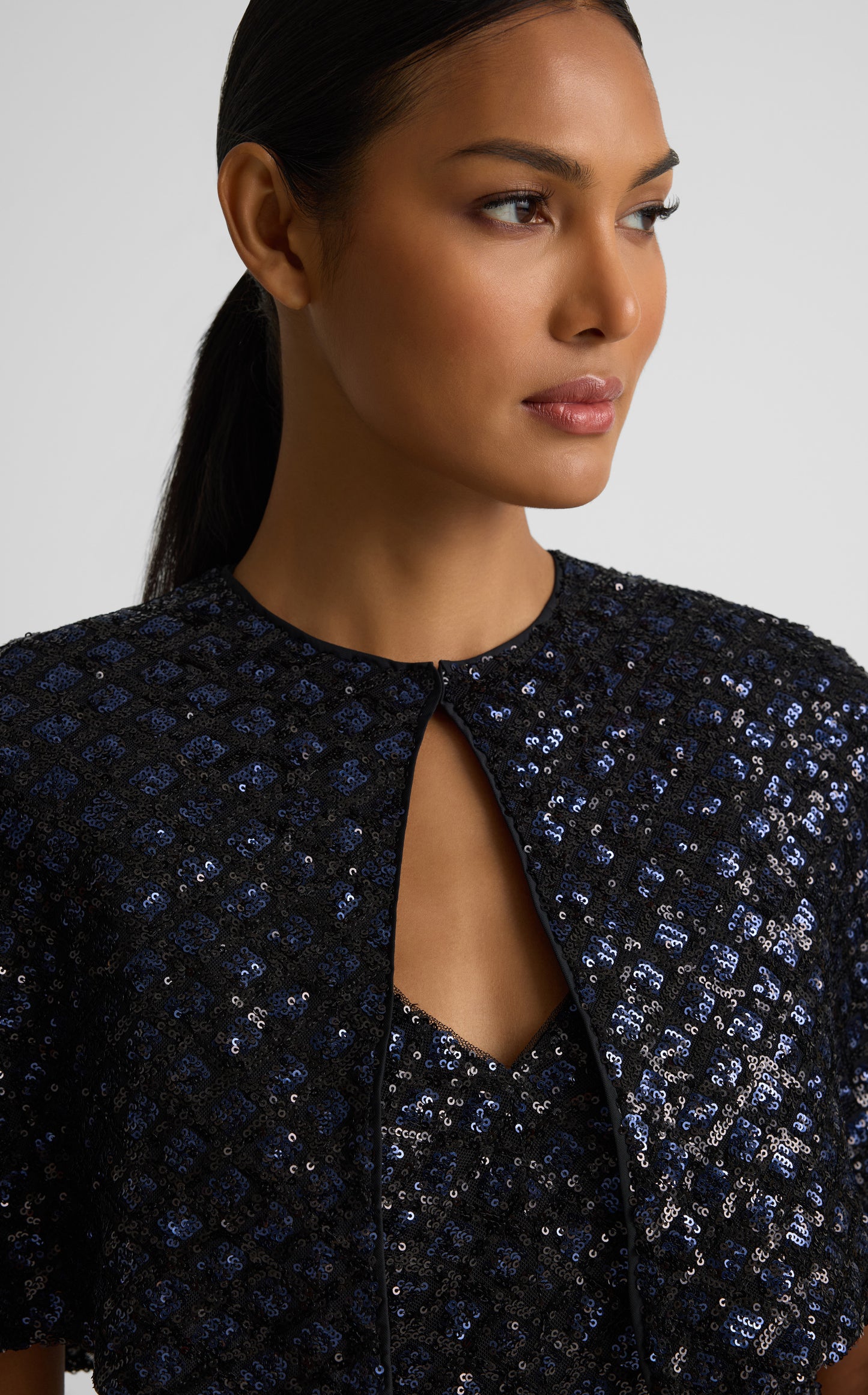Carly Capelet In Geo Sequin Embroidered Tulle