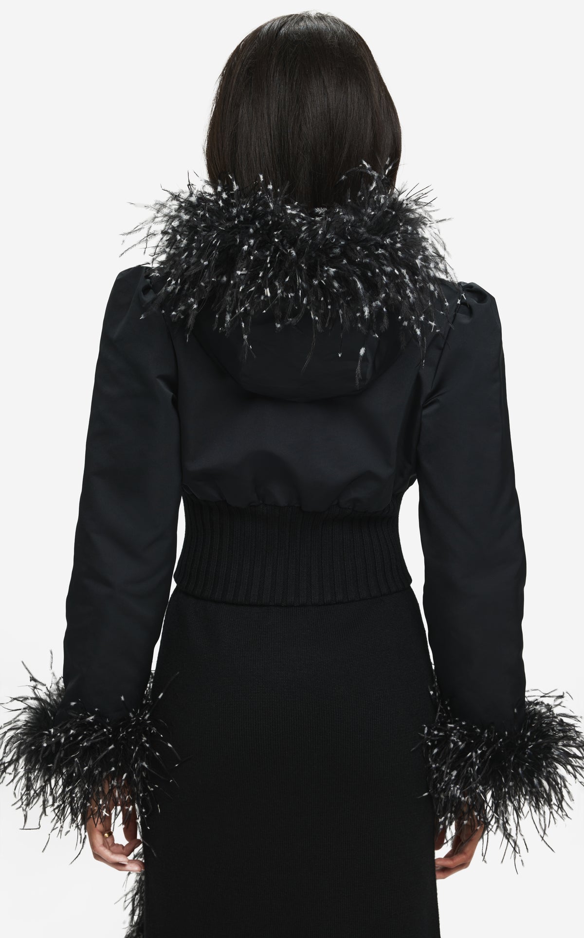 Jacket in Mixed Nylon Rib with Feathers
