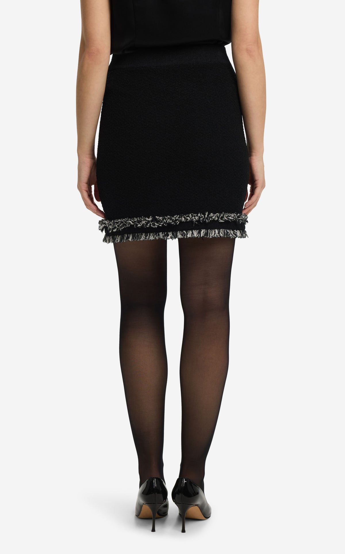 Skirt in Textured Knit with Fringe