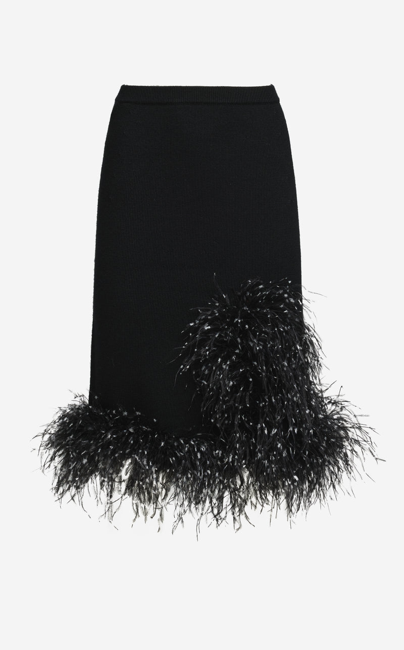 Skirt in Merino Knit with Feathers
