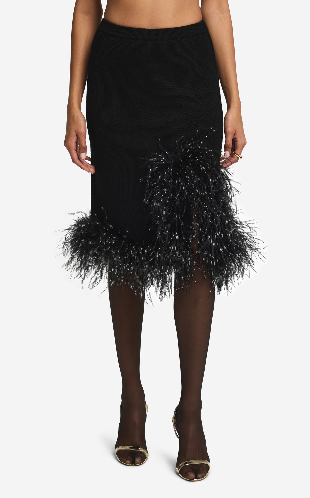 Skirt in Merino Knit with Feathers