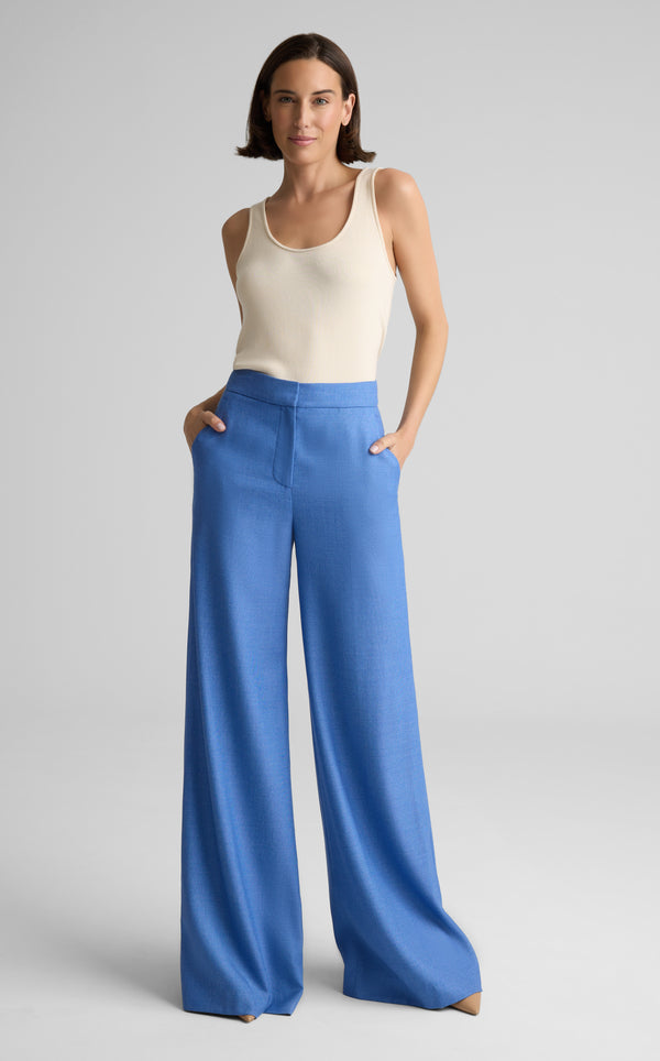 Maddie Wide Leg Pant in Wool Silk Suiting