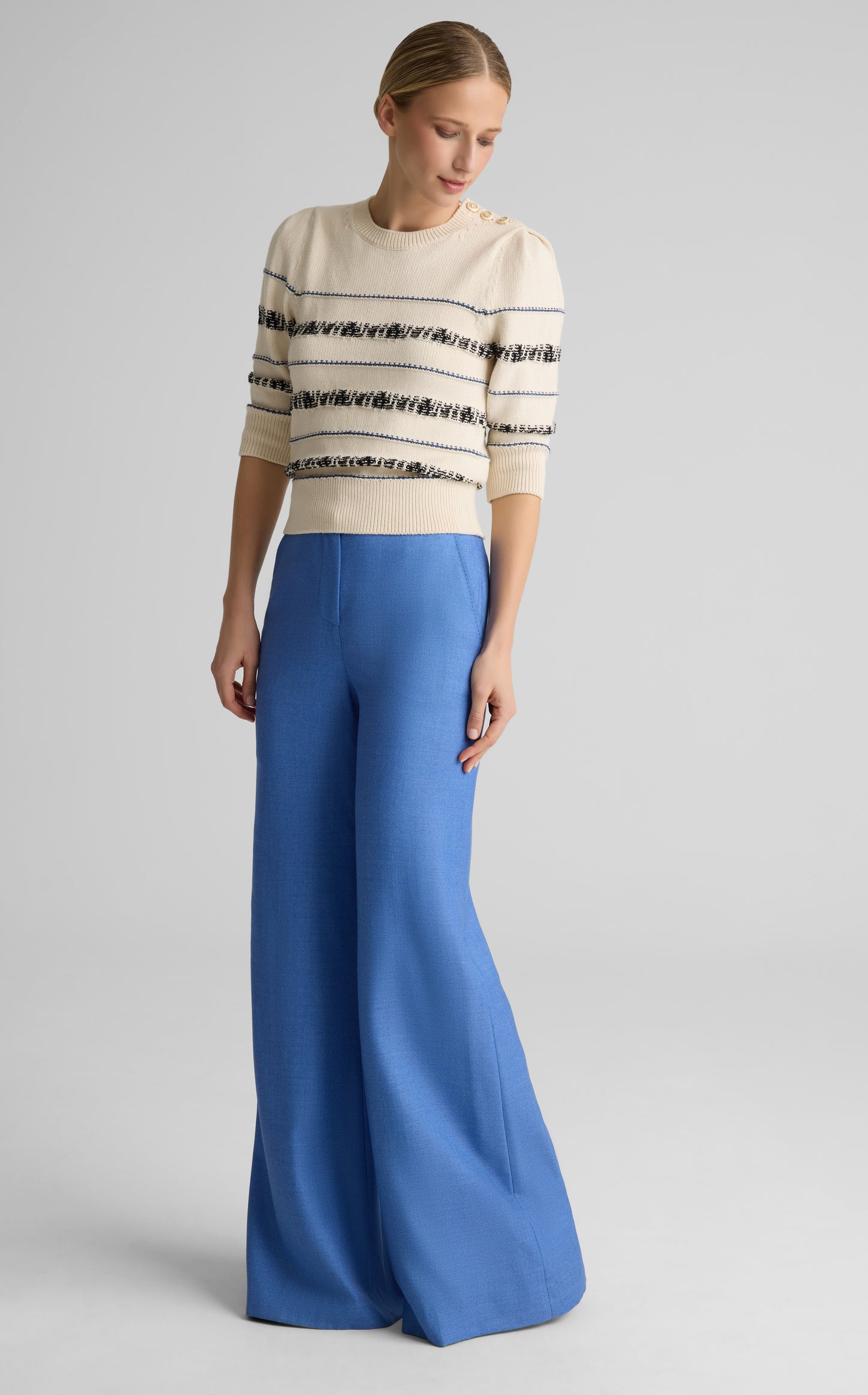 Maddie Wide Leg Pant in Wool Silk Suiting
