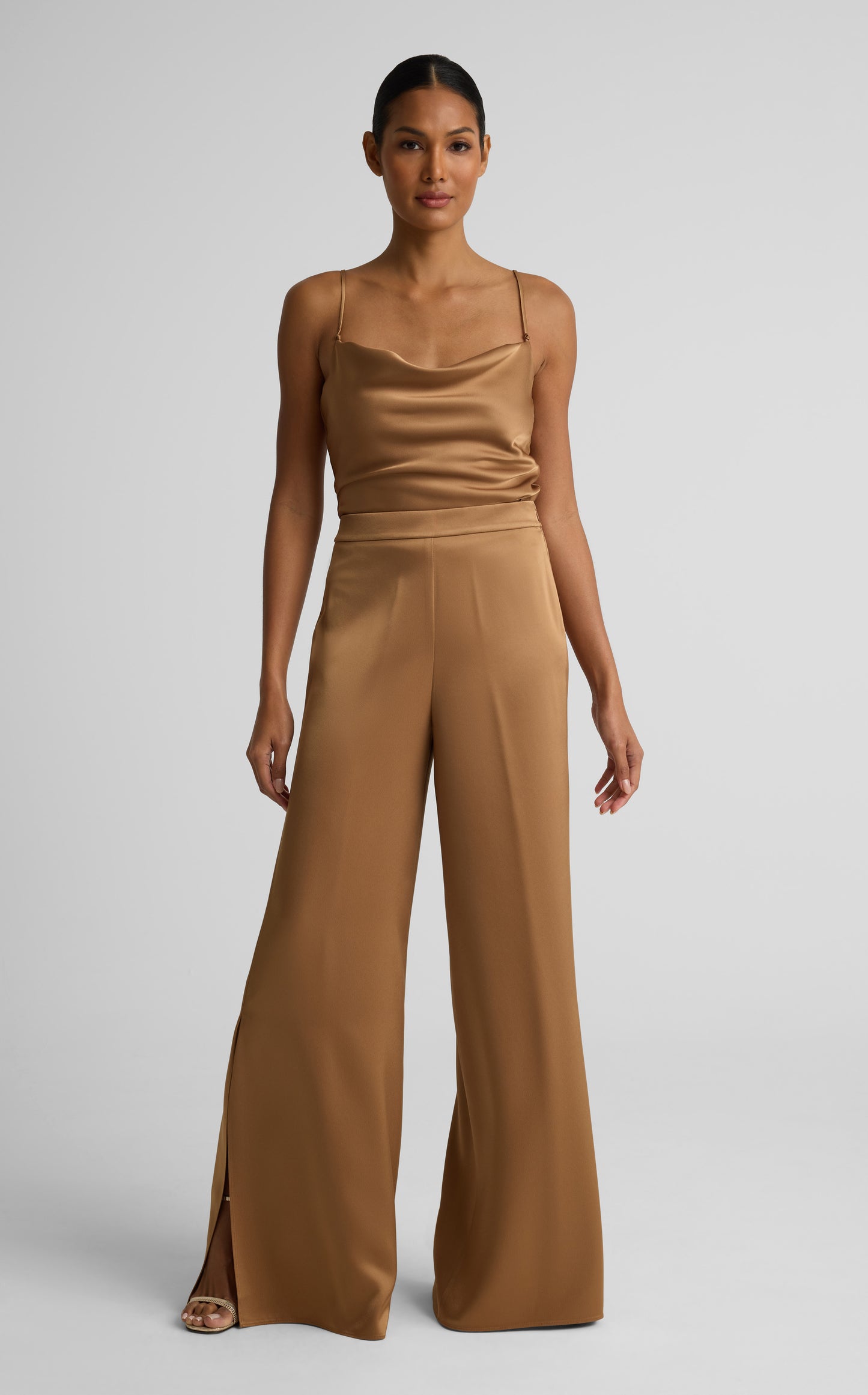 Kate Side Slit Pant In Liquid Satin