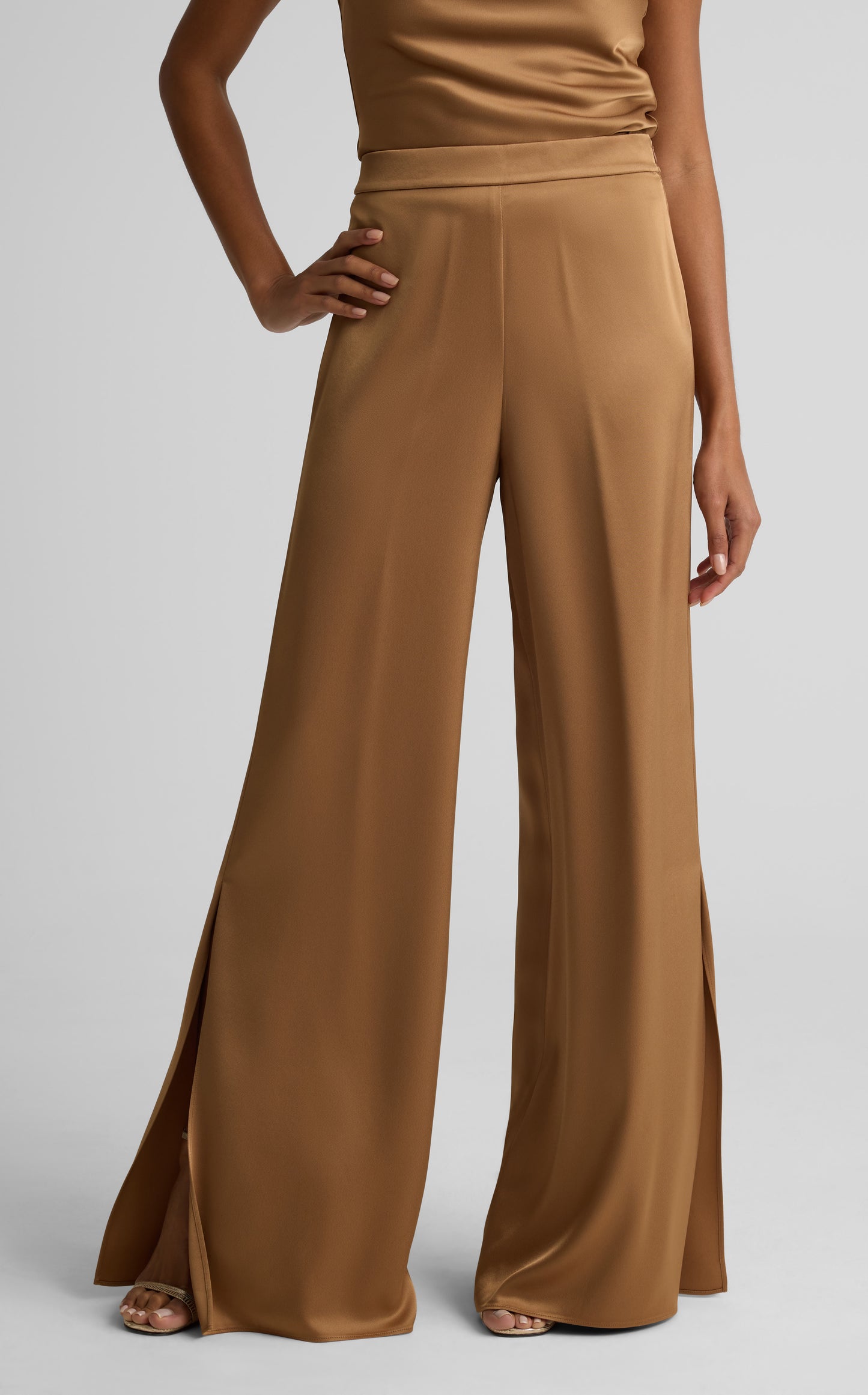 Kate Side Slit Pant In Liquid Satin