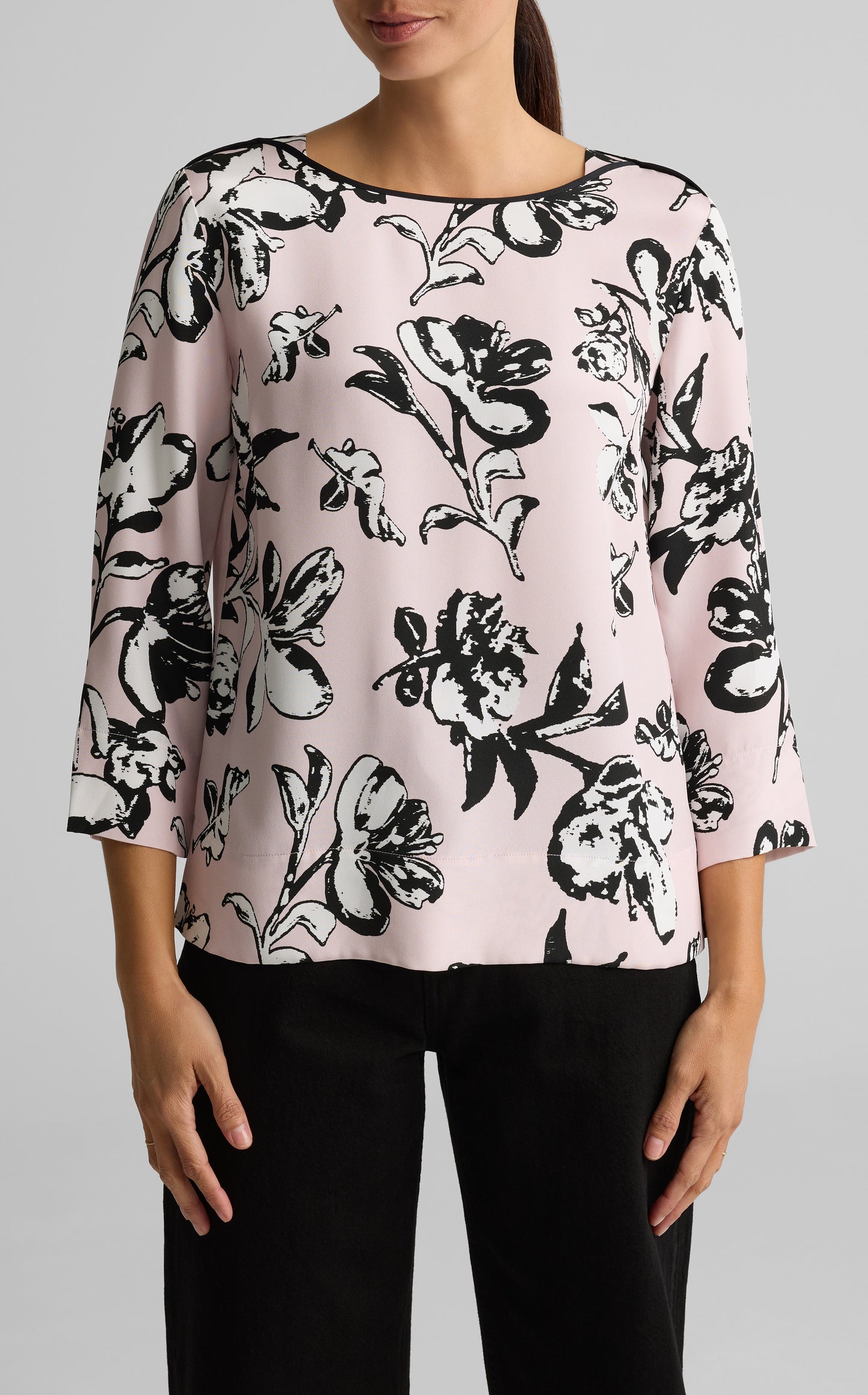 Magnolia Print Bateau Neck Top