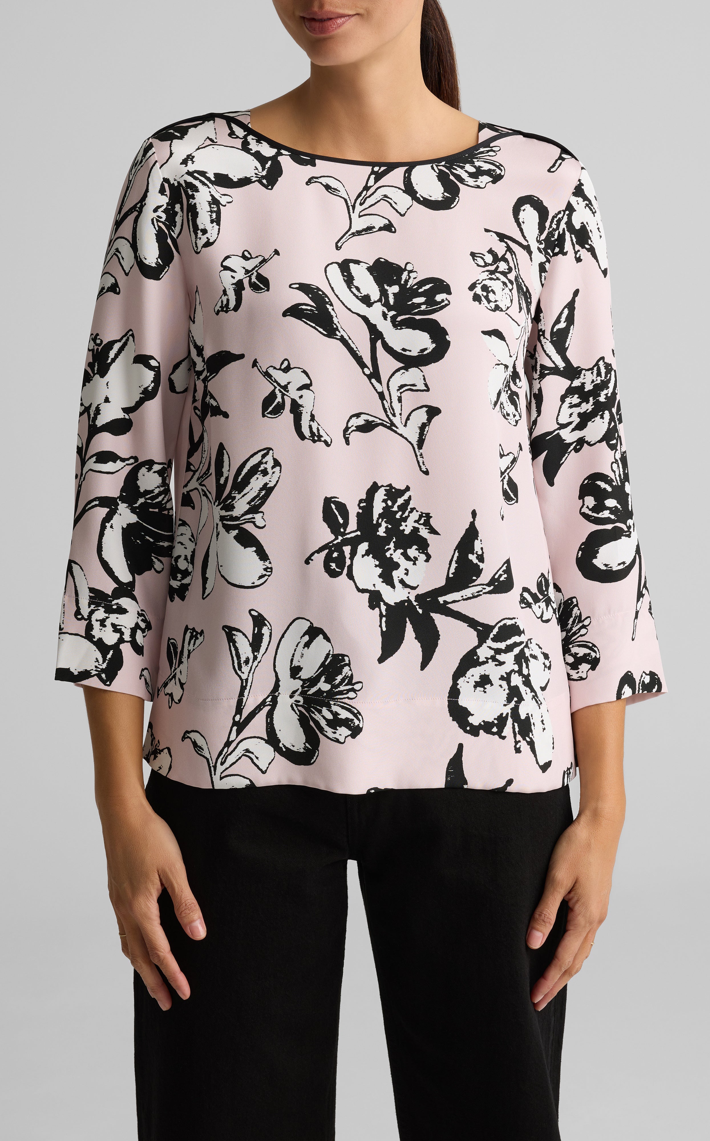 Magnolia Print Bateau Neck Top