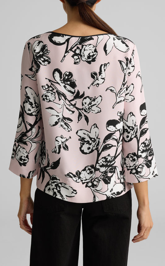 Magnolia Print Bateau Neck Top