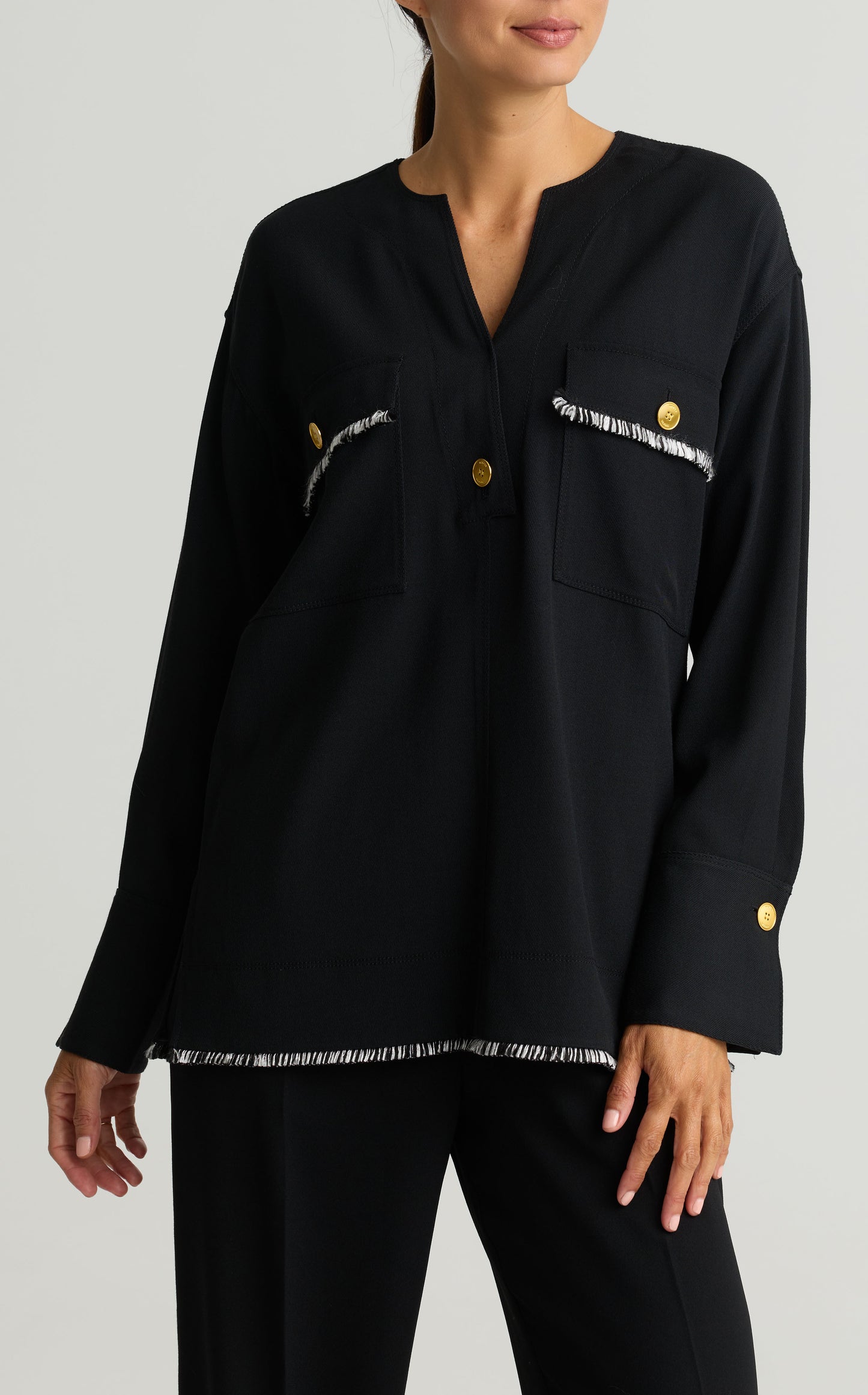 Drapey V-Neck Twill Blouse