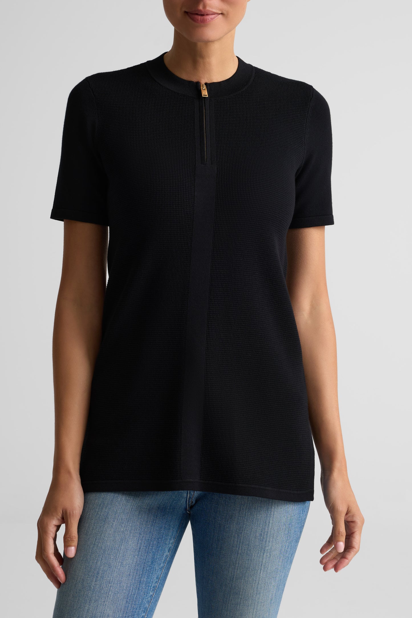 Stretch Piqué Knit Zip Top