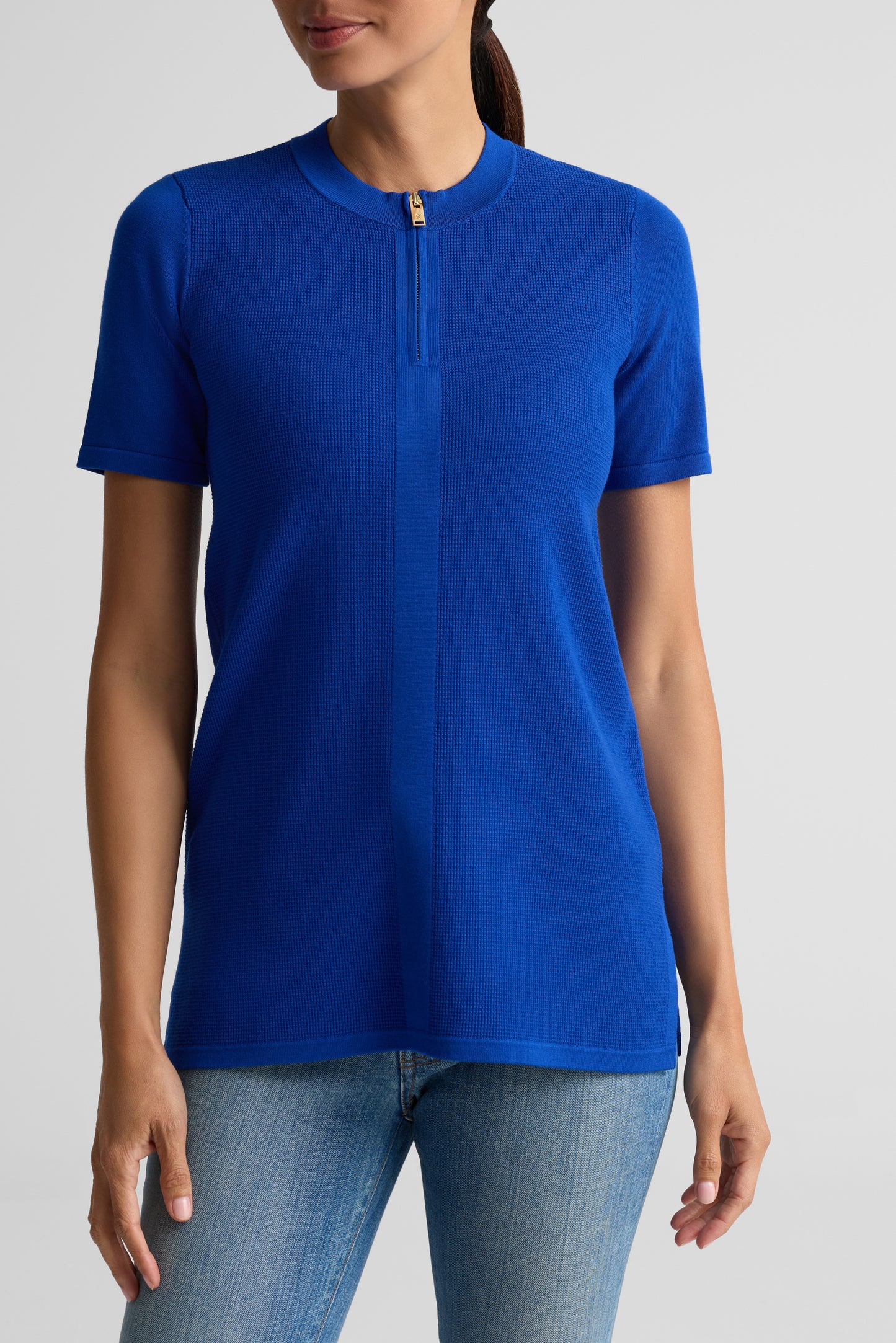 Stretch Piqué Knit Zip Top
