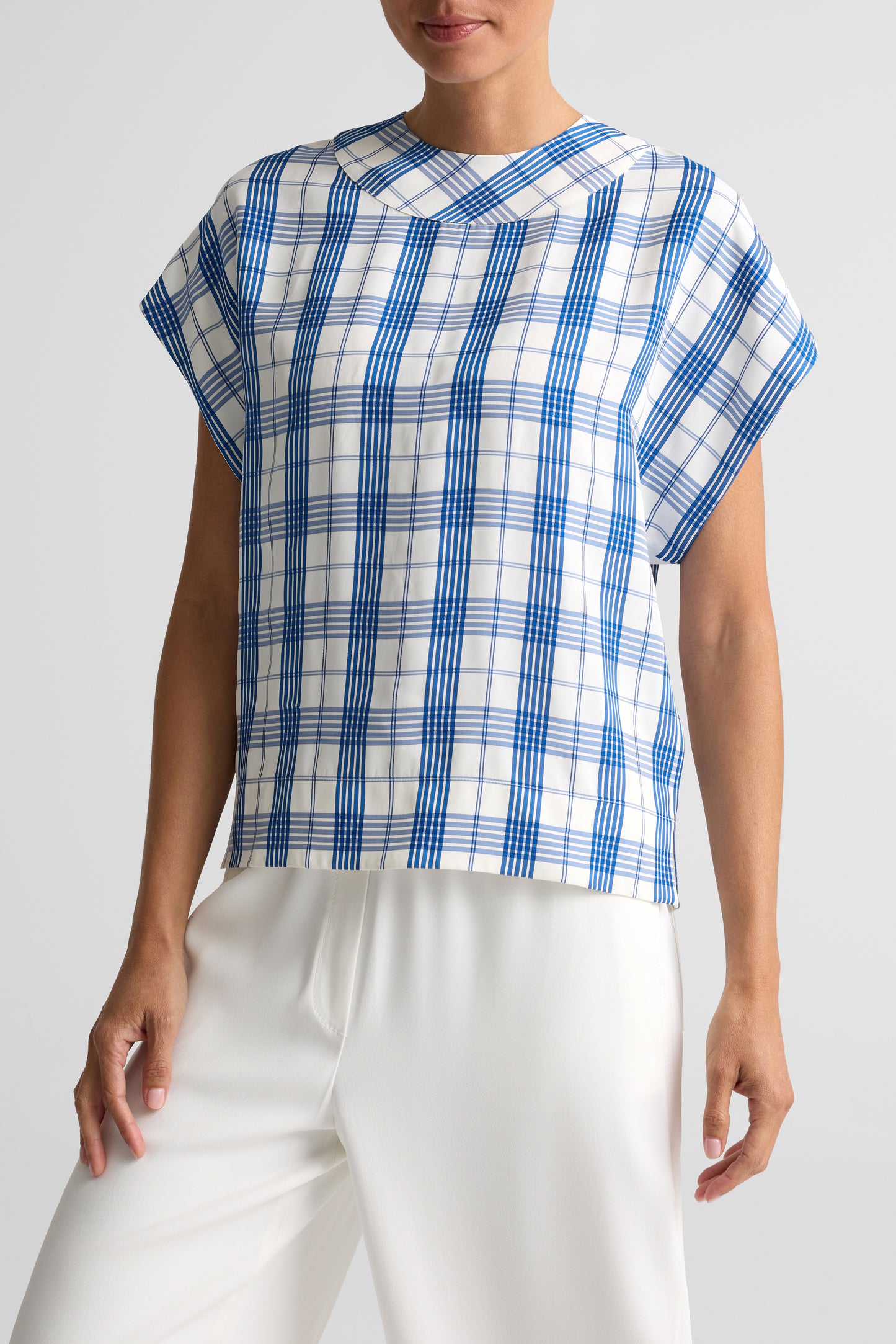 Drapey Plaid Print Woven Top