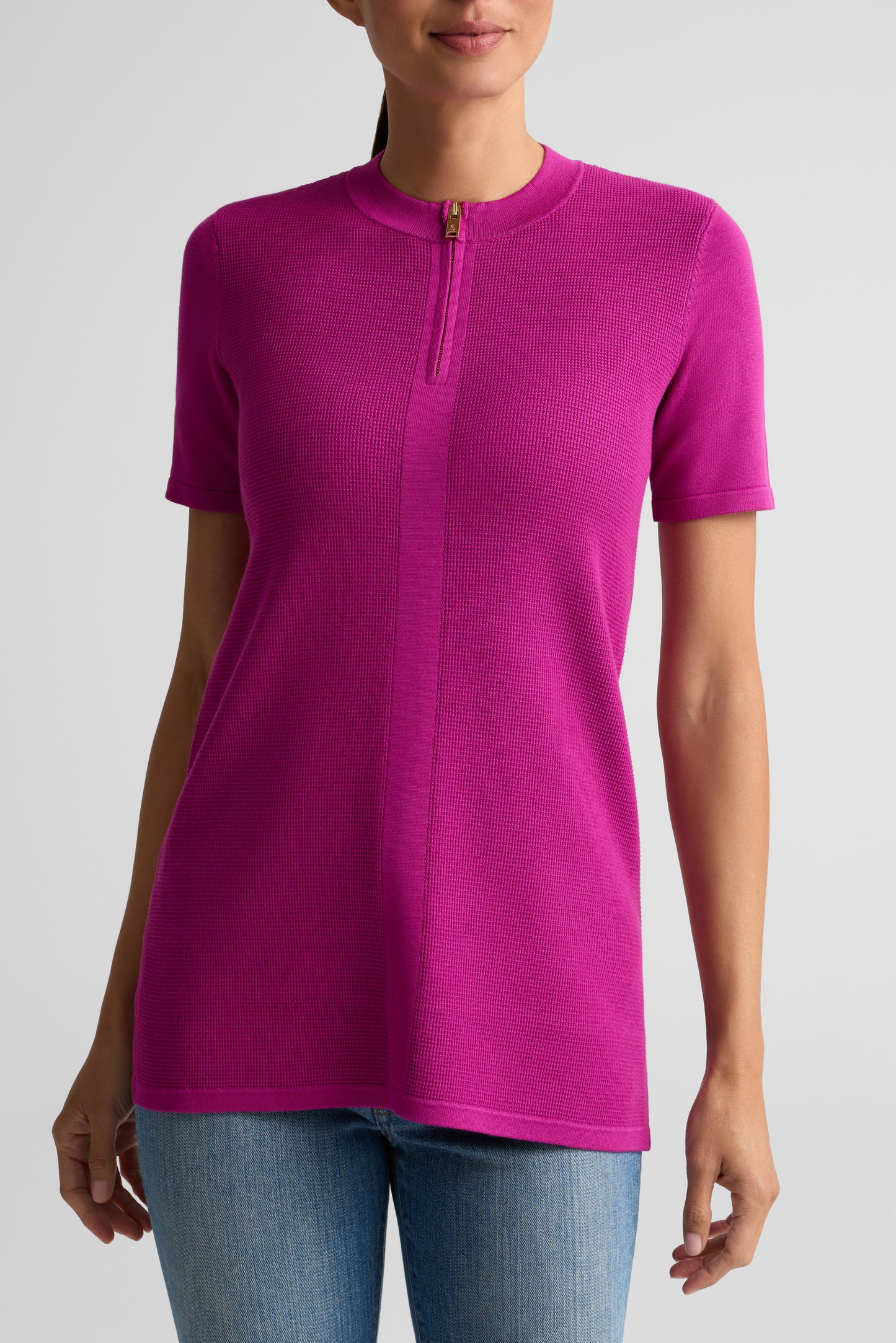 Stretch Piqué Knit Zip Top