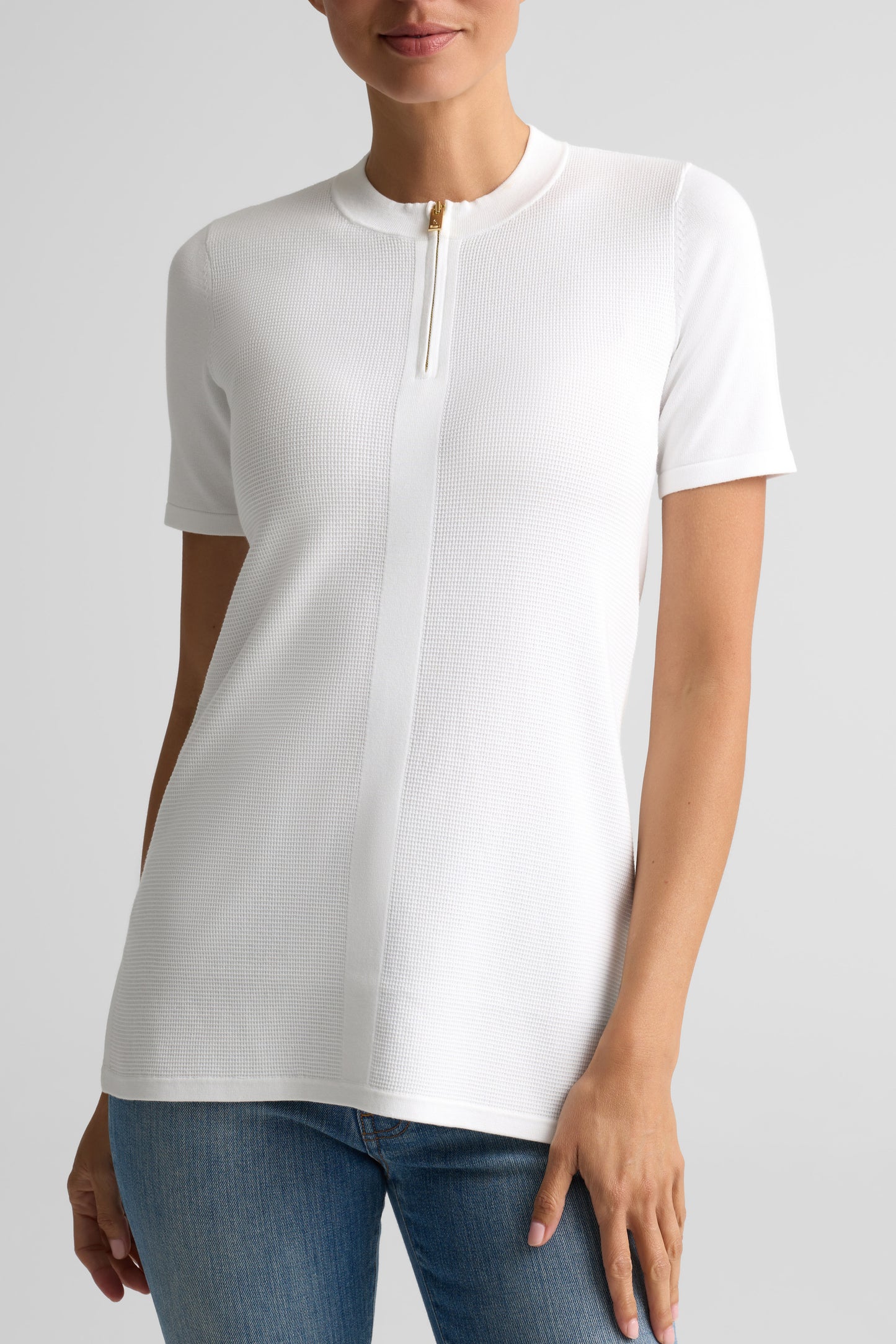 Stretch Piqué Knit Zip Top