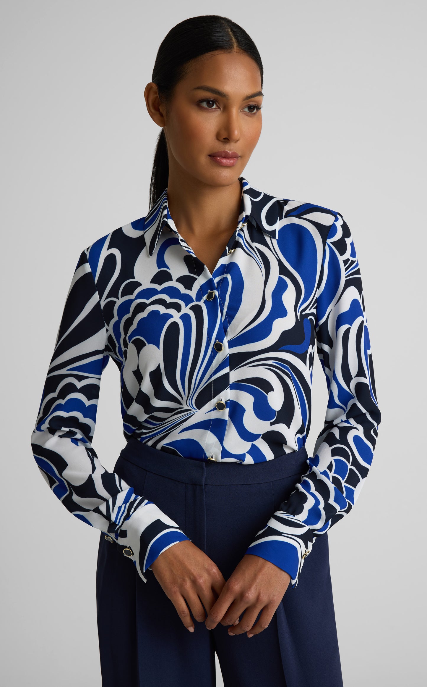 Hadley Blouse In Mid Century Scroll Print