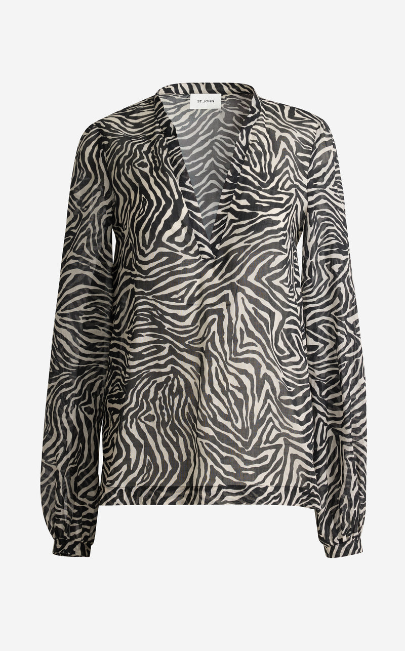 Kathleen Top In Zebra Printed Voile