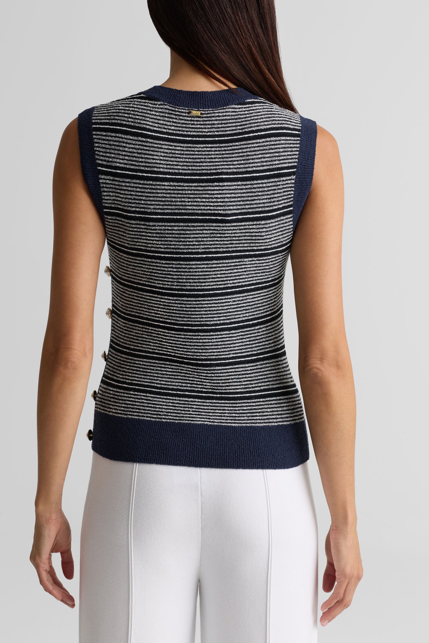 Striped Crewneck Side Button Knit Shell