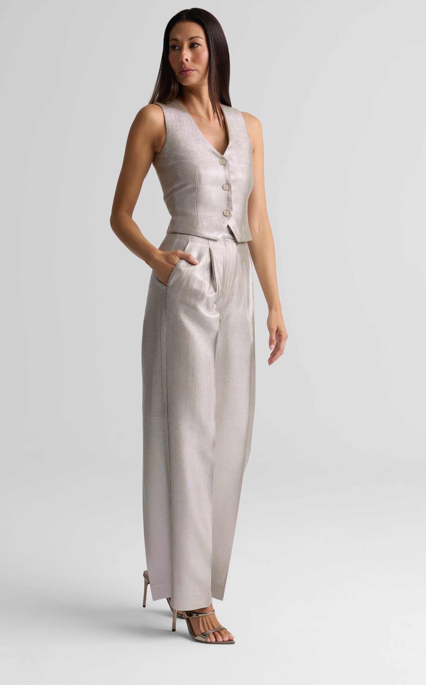 Valentina Vest in Soft Lamé Suiting