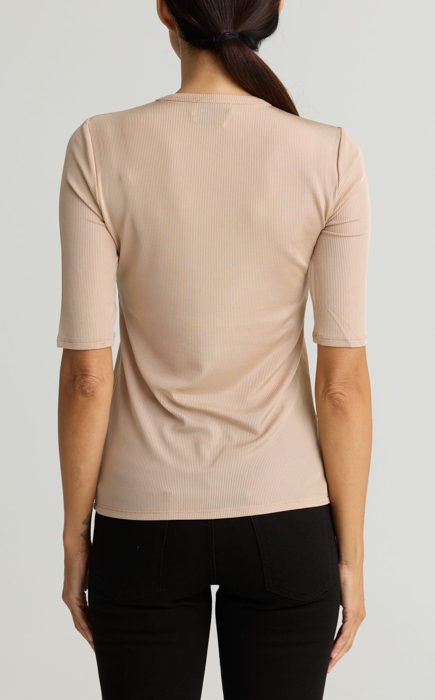 Stretch Viscose Rib Elbow Sleeve Top