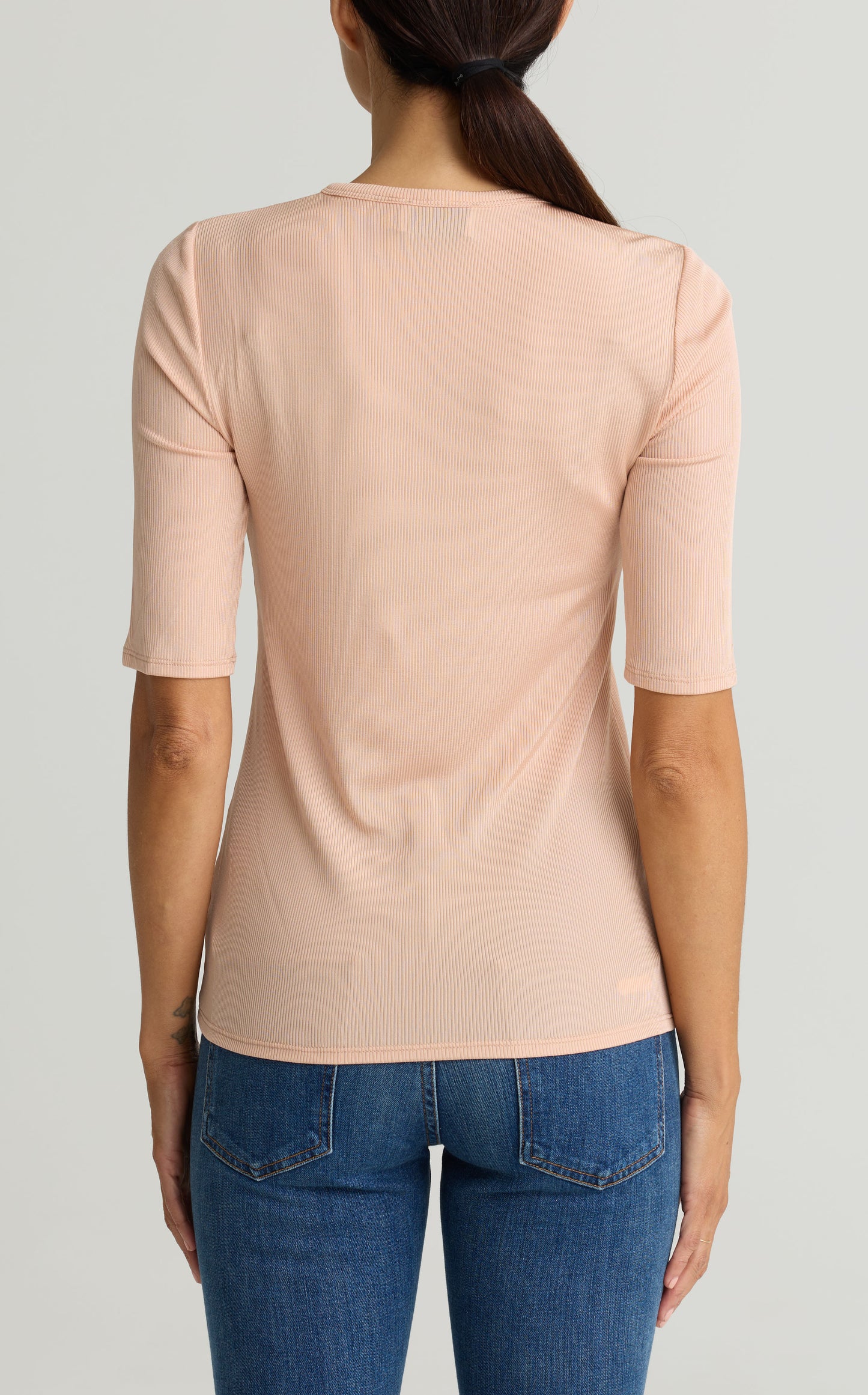 Stretch Viscose Rib Elbow Sleeve Top