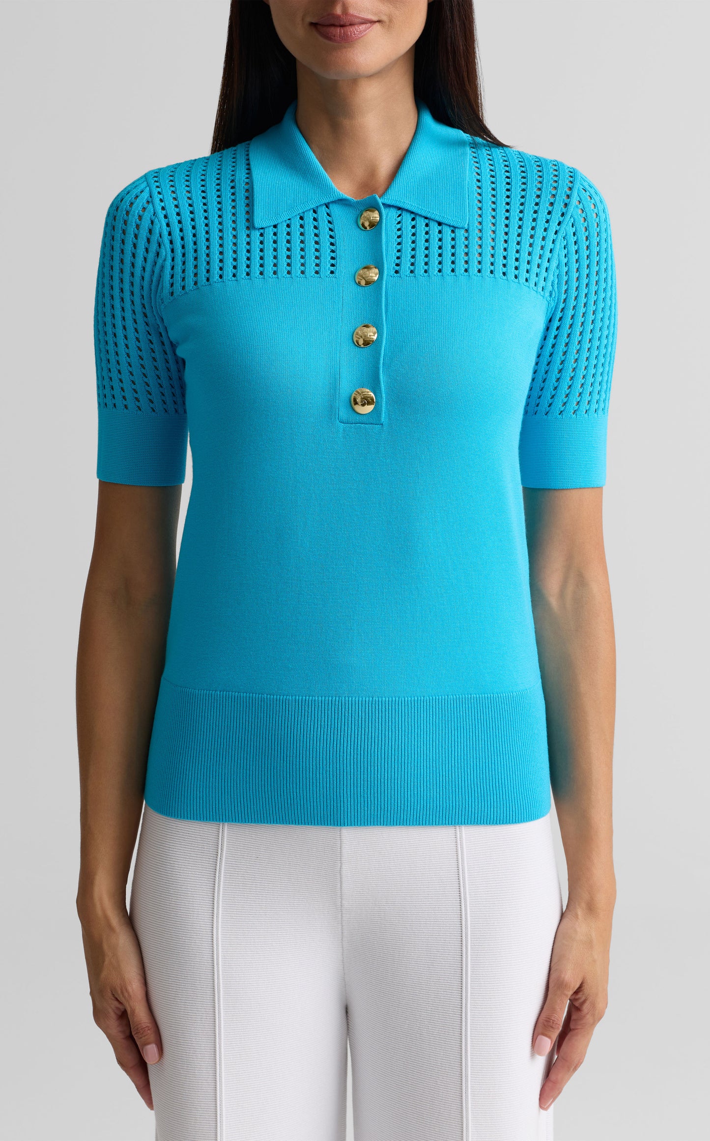 Pointelle Polo Sweater
