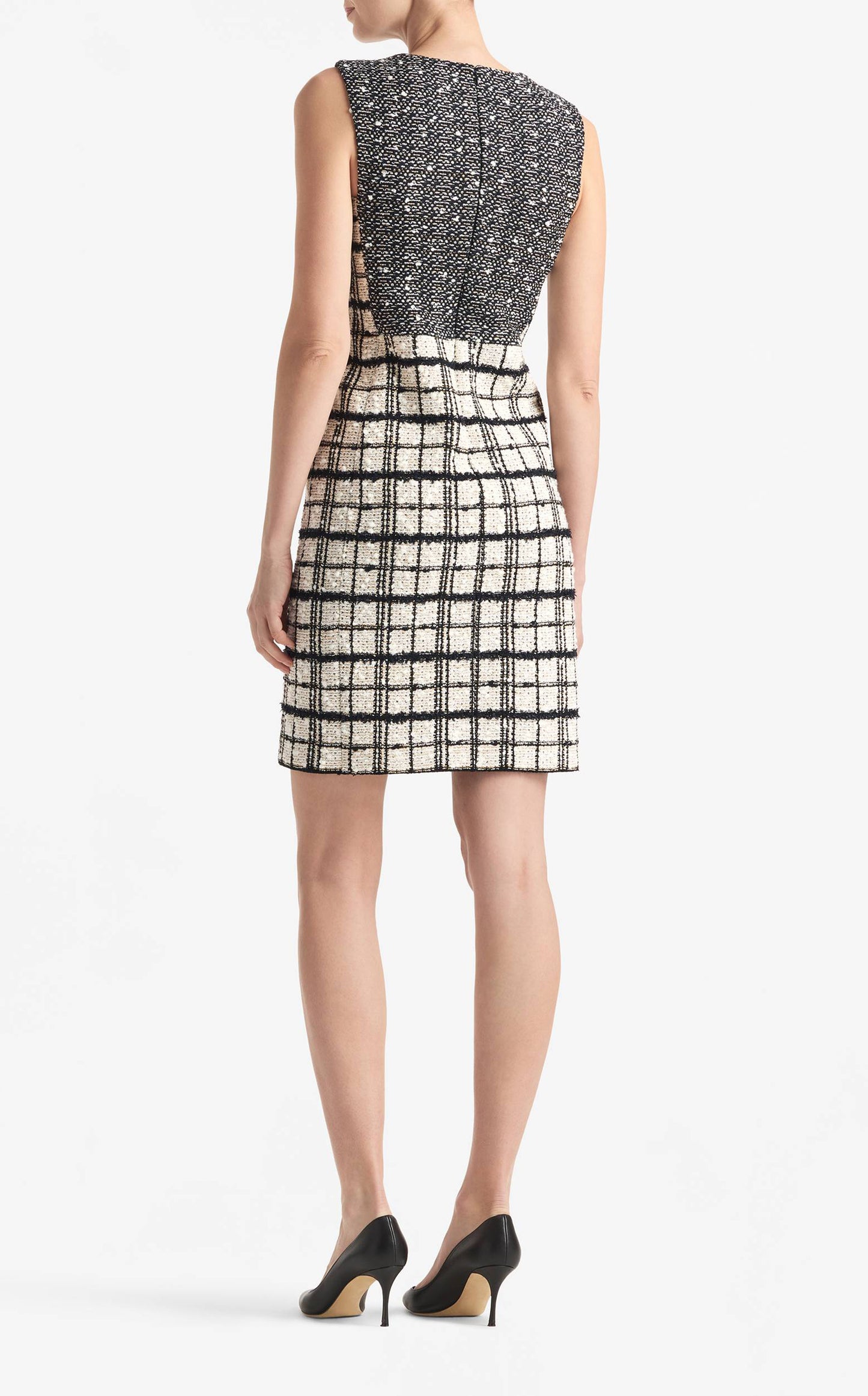 Multi Slub Plaid and Tweed Sleeveless Dress
